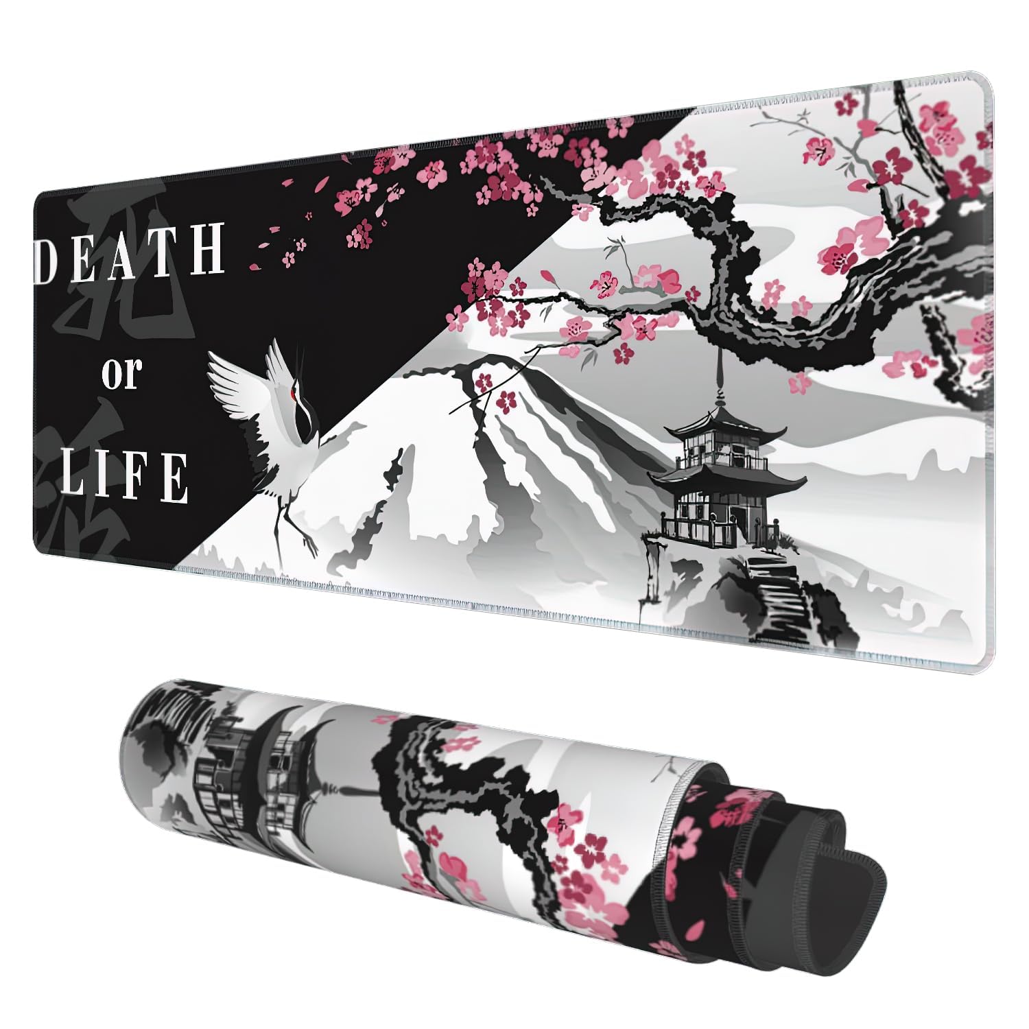 موس‌پد بازی KASTWAVE مدل Black and White Plum Bossom Cherry Blossom، موس‌پد بزرگ و گسترده، پاد میز موس، لبه‌های دوزی شده موس‌پد، پایه لاستیکی ضد لغزش، ابعاد 31.5x11.8x0.12 اینچ (A6)