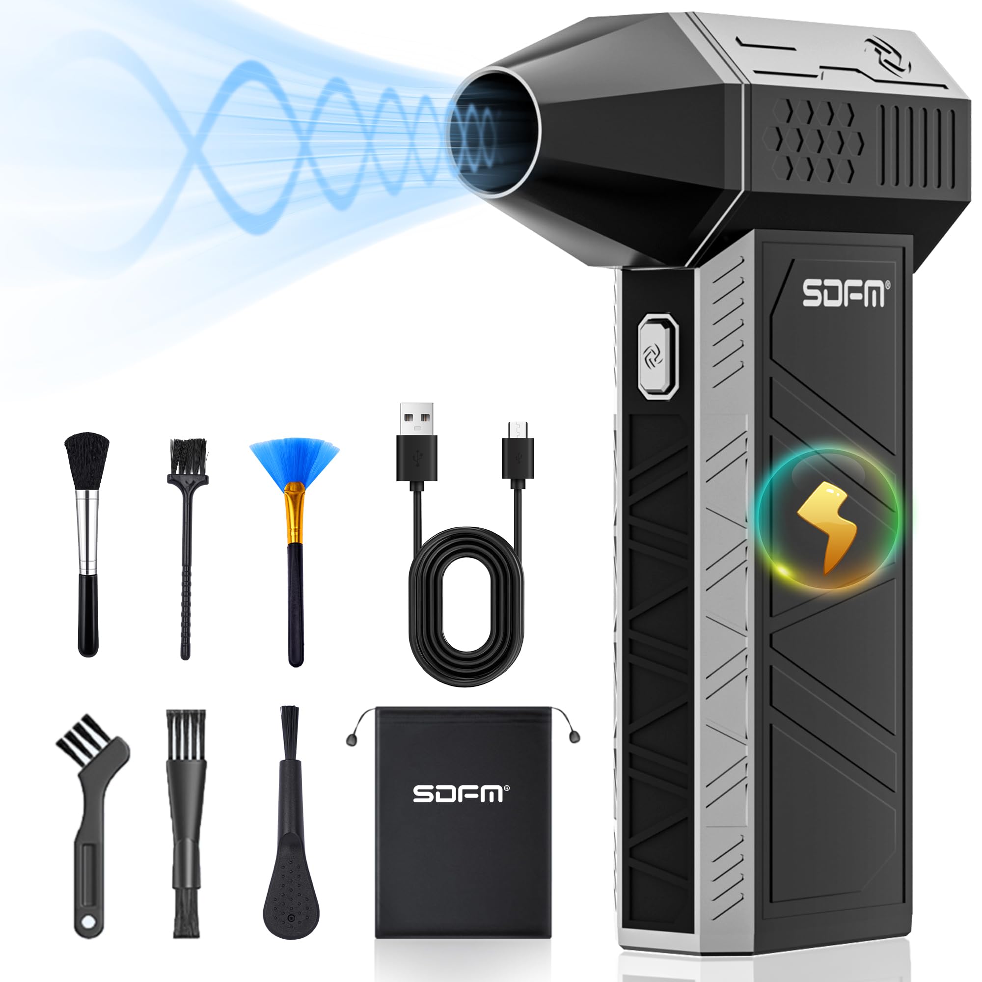 پرنده بادی الکتریکی SDFM - 130000 دور در دقیقه باد فشرده، دستگاه خشک کن قابل تنظیم با 3 سرعت برای تمیزکردن کیبورد کامپیوتر، استفاده خارج از منزل، خودرو، منزل و... (رنگارنگ)