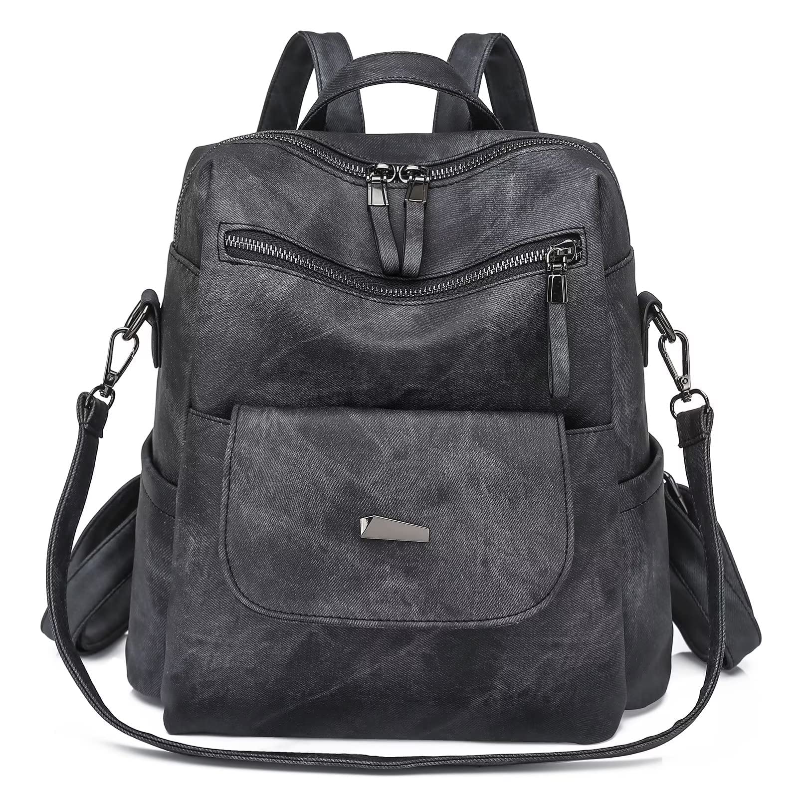 کیف پشتی چرمی SYOSI برای زنان طراحی چندمنظوره مد Handbag Ladies شانه برای مسافرت کیف پشتی(سیاه)