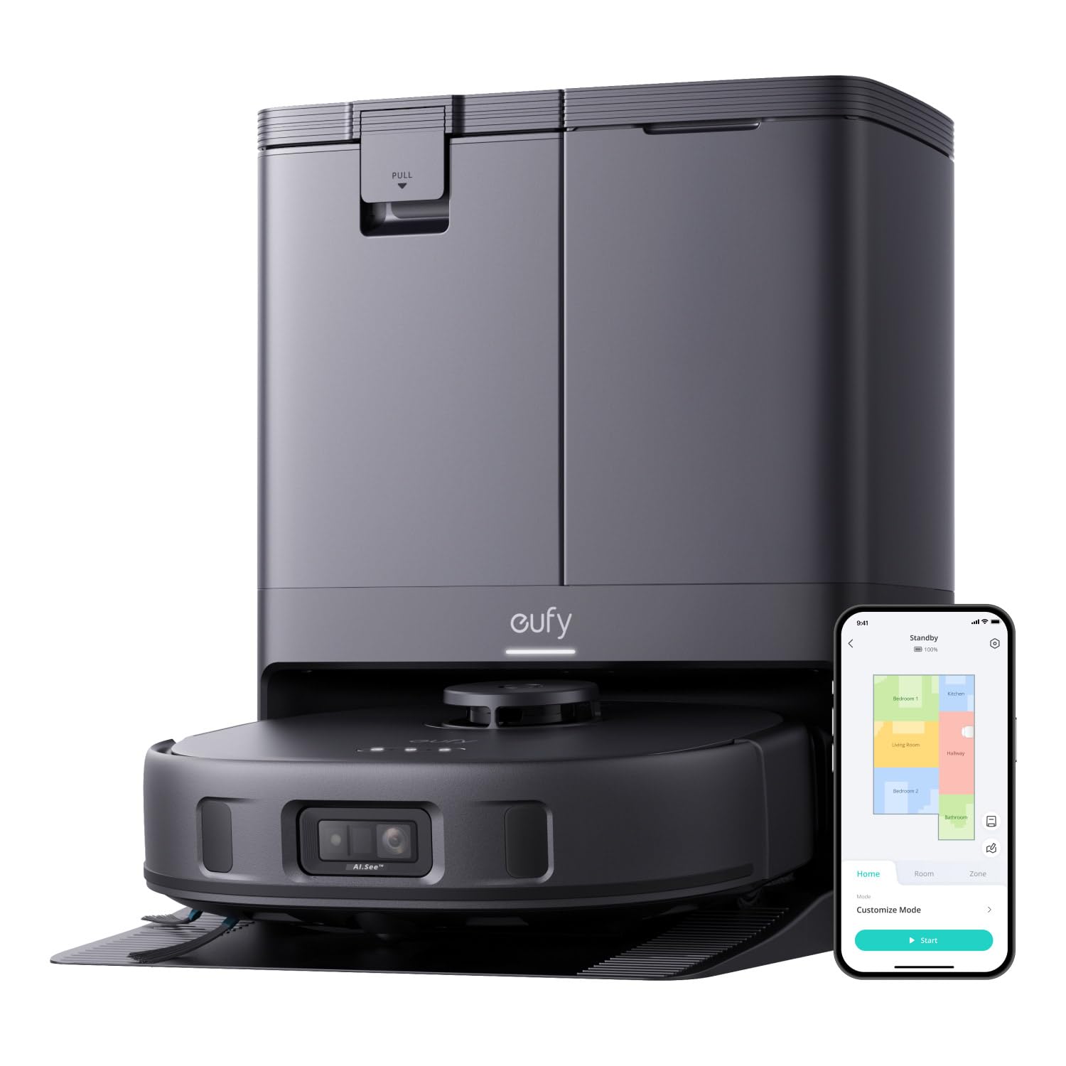 ربات جاروبرقی و ماپ eufy X10 Pro Omni با مکش 8,000 پاسکال، دو دستمال پاک کن با بلندی 12 میلیمتر و تشخیص فرش، دور اندازی موانع هوشمند، شستشوی خودکار دستمال، خشک شدن خودکار، خالی شدن خودکار، شارژ خودکار X10 Pro Omini
