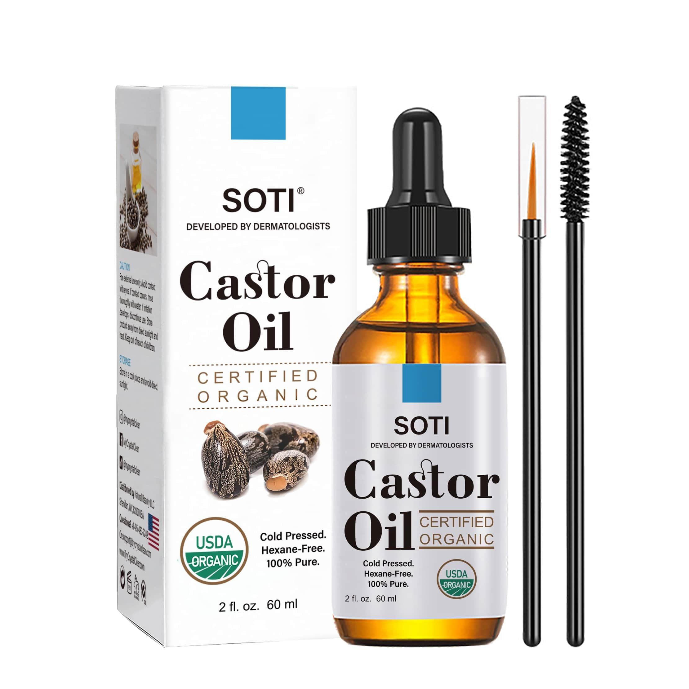 روغن کاستور (2 اونس)، تایید شده توسط USDA به عنوان آلی، 100٪ خالص، فشرده سرد، بدون هگزان توسط Soti. تحریک رشد برای مژه ها، ابروها، موها، مرطوب کننده پوست 60 میلی لیتر