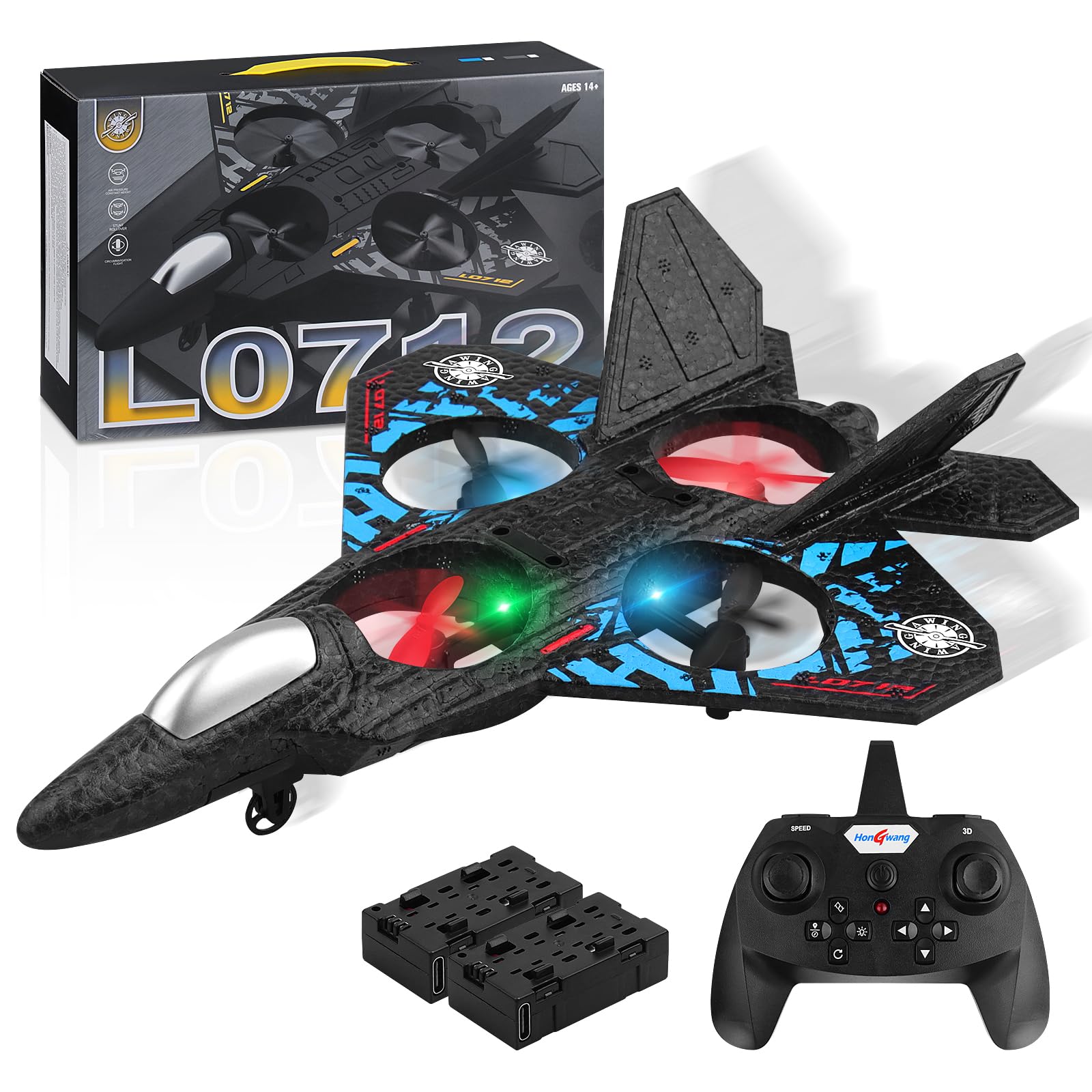 هواپیمای کنترل از راه دور AWH Henakmsl RC Aeroplane 2.4GHz ، هواپیمای کنترلی L0712 Quadcopter ، هواپیمای جنگی شناور RC Aeroplane RTF برای مبتدیان ، کودکان و بزرگسالان ، اسباب بازی هواپیما با چراغ‌های رنگی و شارژ USB