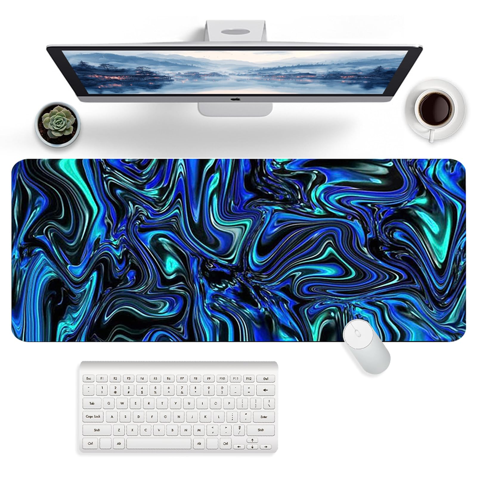 موس پد بازی FYting، 900x400 میلی‌متر، آبی، لاستیکی، DESK_PAD، مستطیلی، مناسب برای کامپیوتر شخصی، مک‌بوک، لپ‌تاپ آبی+سبز