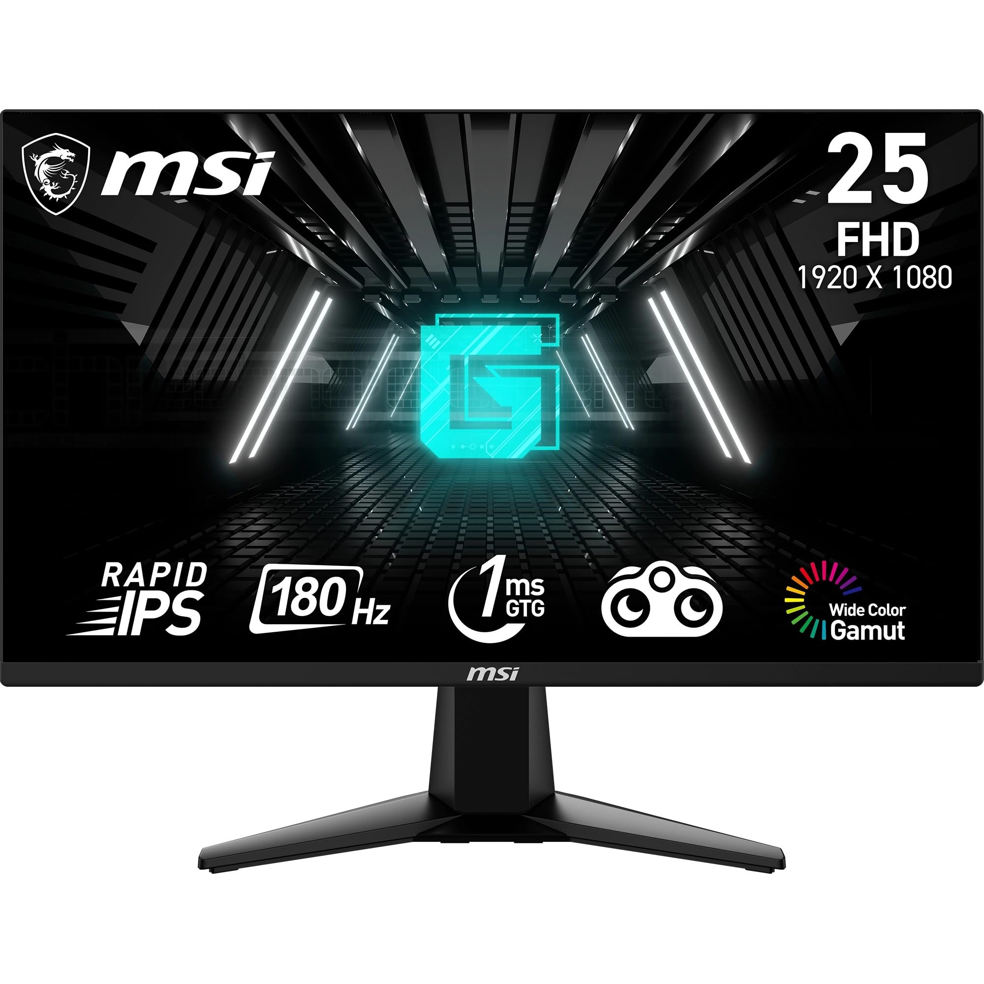 صفحه نمایش MSI G255F 25 اینچ، FHD 1920x1080، نرخ تازه‌سازی 180Hz، زمان پاسخ‌دهی 1ms(GtG)، پنل Rapid IPS، ساخته شده با تکنولوژی Adaptive-sync