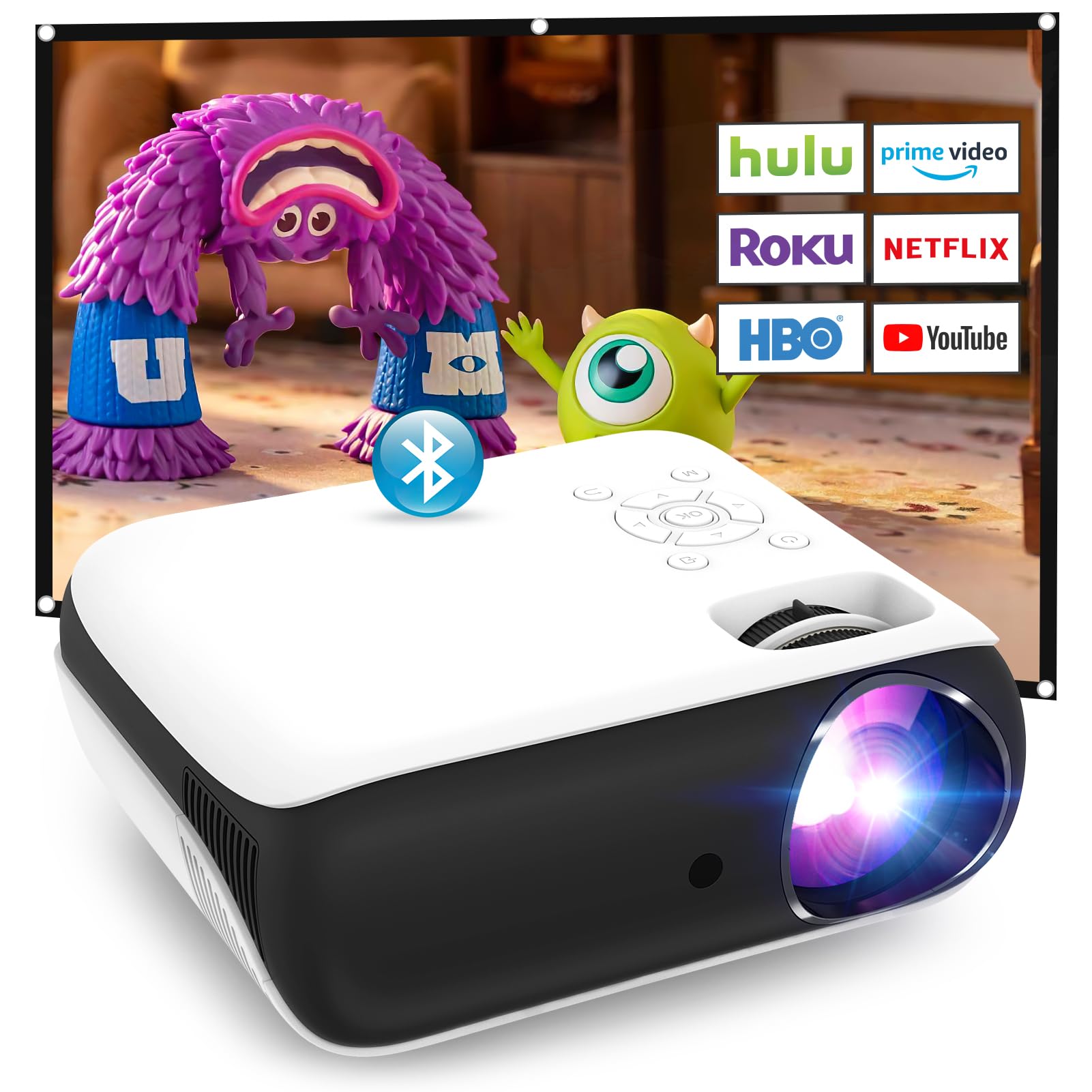 پروژکتور HOPVISION، پروژکتور Full HD 1080P، پروژکتور بلوتوث با پشتیبانی 4K، پروژکتور همراه قابل حمل منزل، پروژکتور منزل/خارجی سازگار با گوشی هوشمند/HDMI/USB/AV/Fire Stick/PS5 9500 لومن