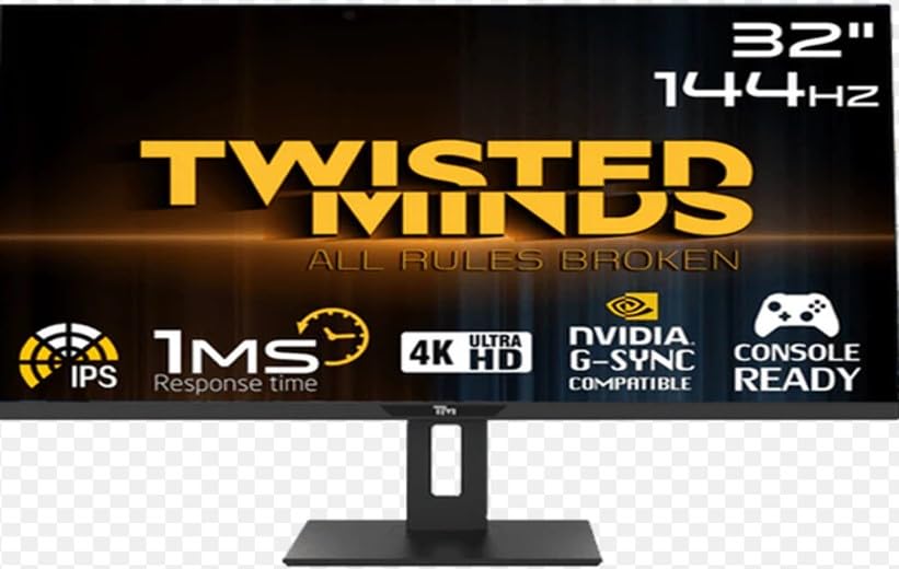 مانیتور Twisted Minds 32 اینچی، دید UHD 4K، کیفیت تصویر 3840 * 2160، نرخ تازه‌سازی 155Hz، نسبت ابعاد 16:9، زمان پاسخ‌دهی 1ms، بازی بدون بارگشت، روشنایی معمولی 400cd/m²، HDMI 2.0، رنگ مشکی