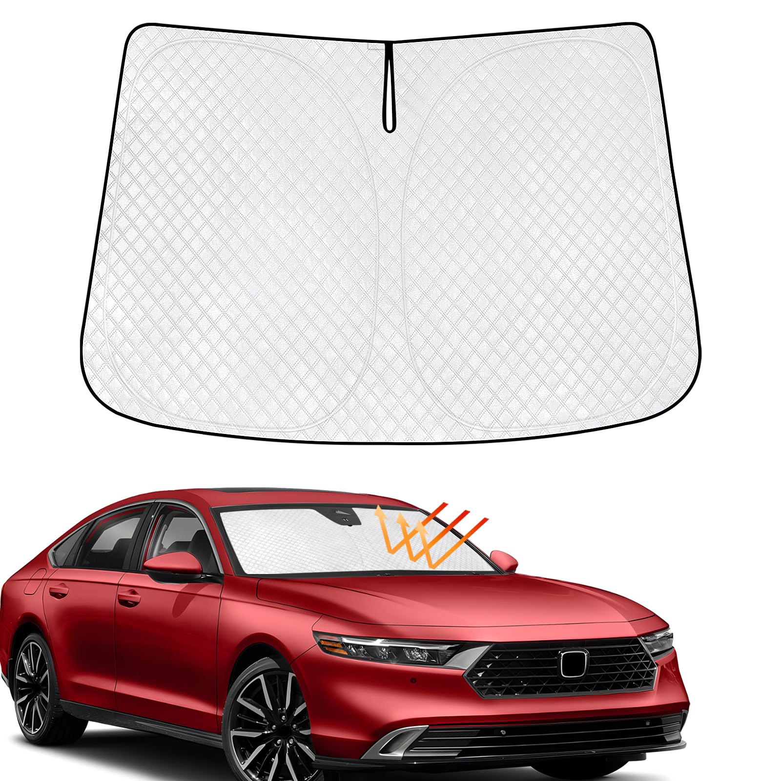 کاور آفتابگیر پنجره جلویی خودروی KMF Custom Fit برای هوندا اکورد ۲۰۲۳-۲۰۲۴، [به‌روزرسانی ۲۰۲۴] ضخیم کردن سایه پنجره جلویی با کیسه‌های نگهداری، ویزور آفتابگیر قابل‌تاشو حفاظت داخلی برای مسدود کردن گرما و آفتاب