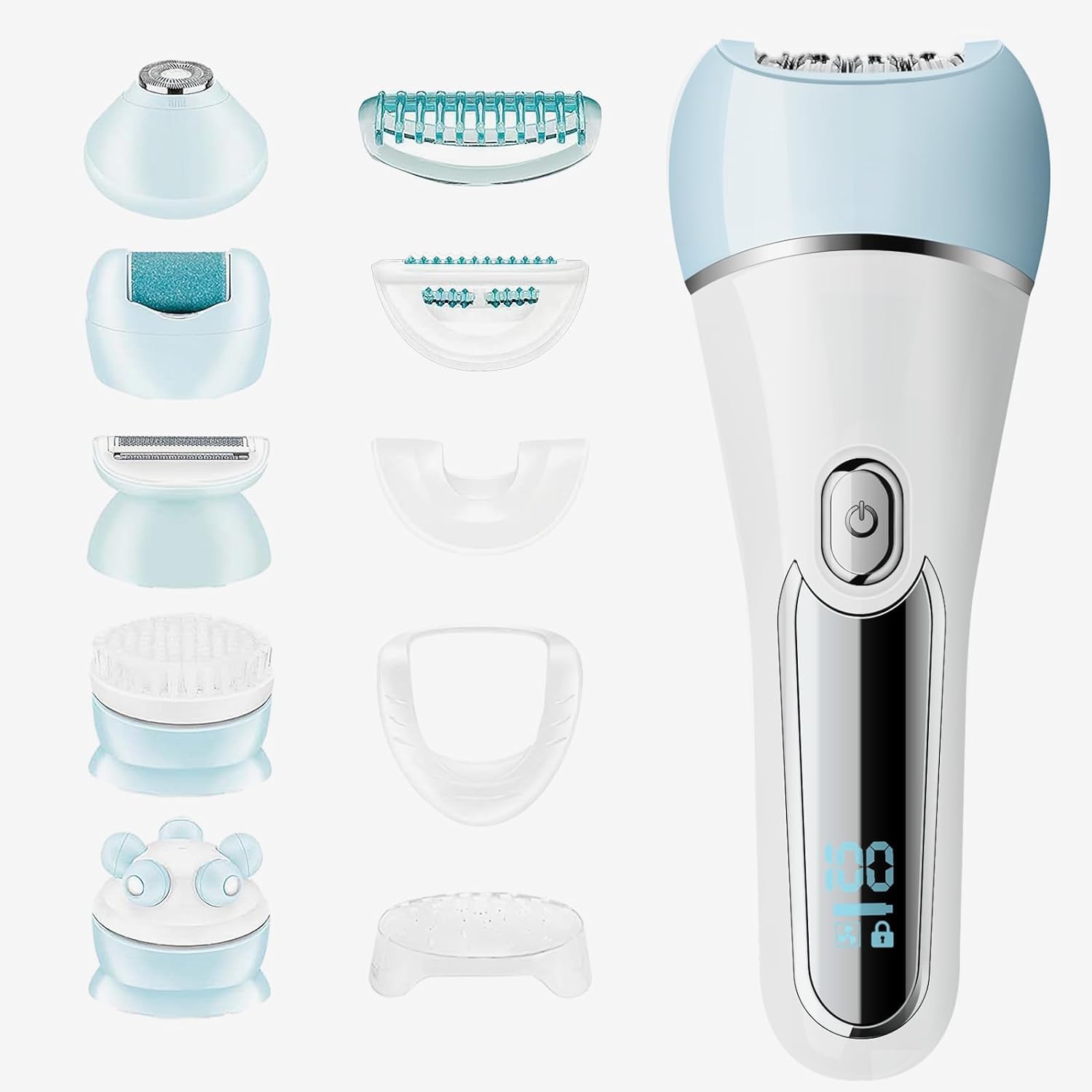 Epilator NALACAL برای زنان، اپیلاتور قابل حمل 6 در 1 حذف مو، تراشیدن، تیغ، ماساژ صورت، برس صورت، ماساژ صورت و لایه برداری بدن، حذف مو با دریاگی پی ایکس 7 برای زنان، قابل شستشو و شارژ مجدد، 2 سرعت