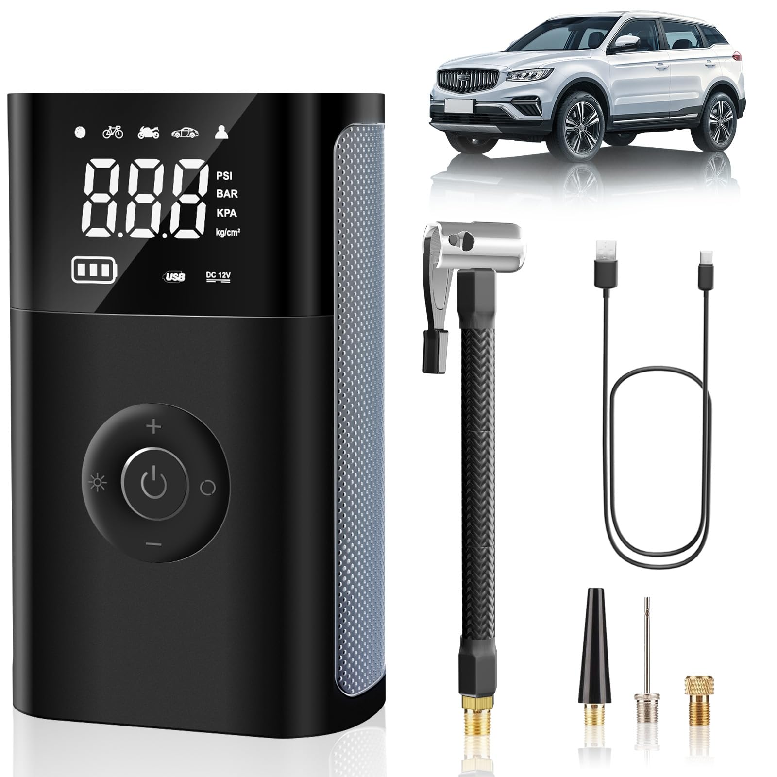 پمپ هوا قابل حمل PINREK 150 PSI با کمپرسور هوایی با باتری 7800mAh - پمپ هوای تایر خودرو با دبی هوای 25 لیتر در دقیقه با فشارسنج دیجیتال، چراغ LED، پمپ برقی برای خودرو، خودروی دورراهی، کامیون، خودروی وانت، دوچرخه 25 لیتر در دقیقه -T2250