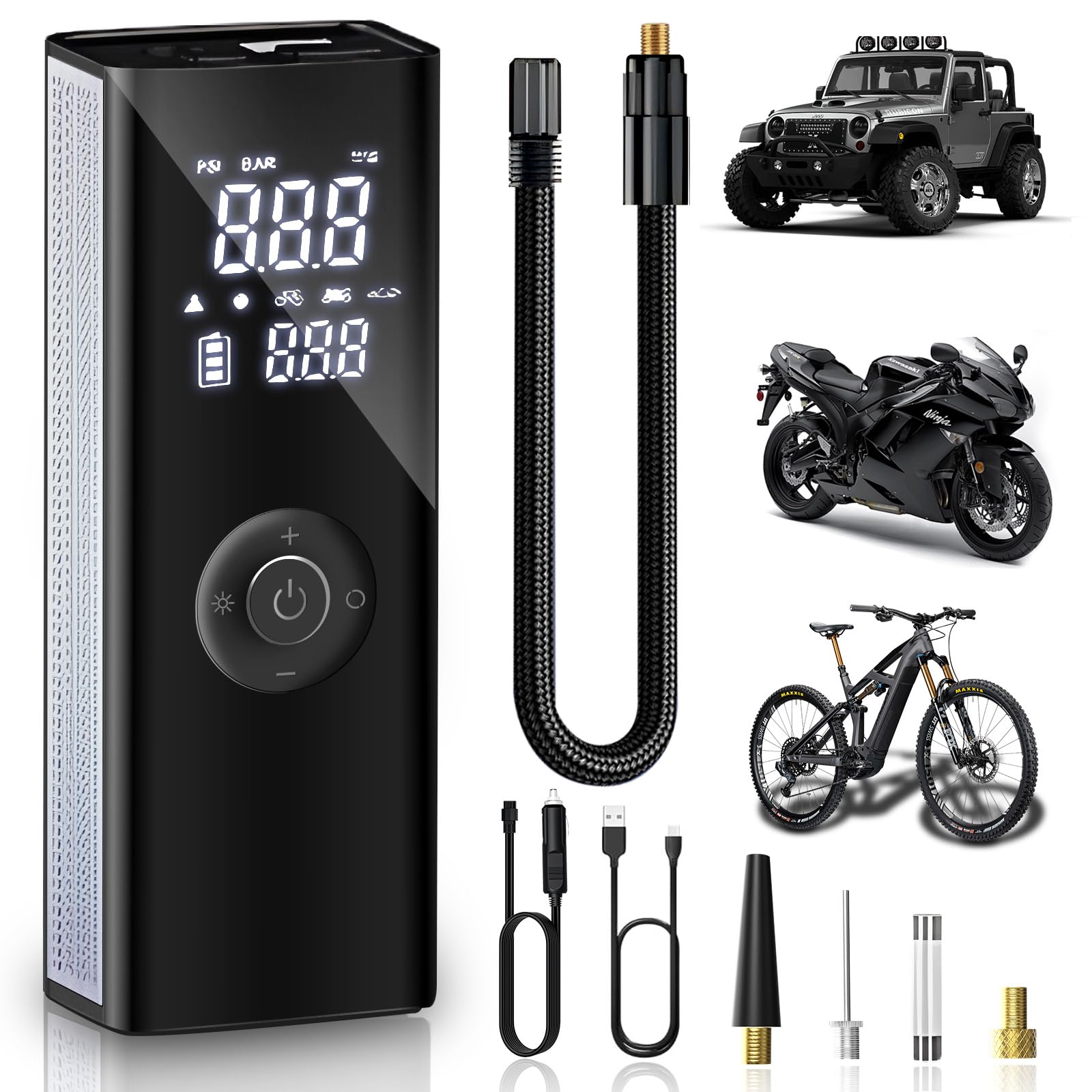 پمپ هوای قابل‌حمل PINREK 150 PSI با باتری 7800mAh - دبی هوای 25 لیتر در دقیقه با فشارسنج دیجیتال، چراغ LED، پمپ برقی برای خودرو، خارج از جاده، کامیون، اس یو وی و دوچرخه 25 لیتر در دقیقه -T2250