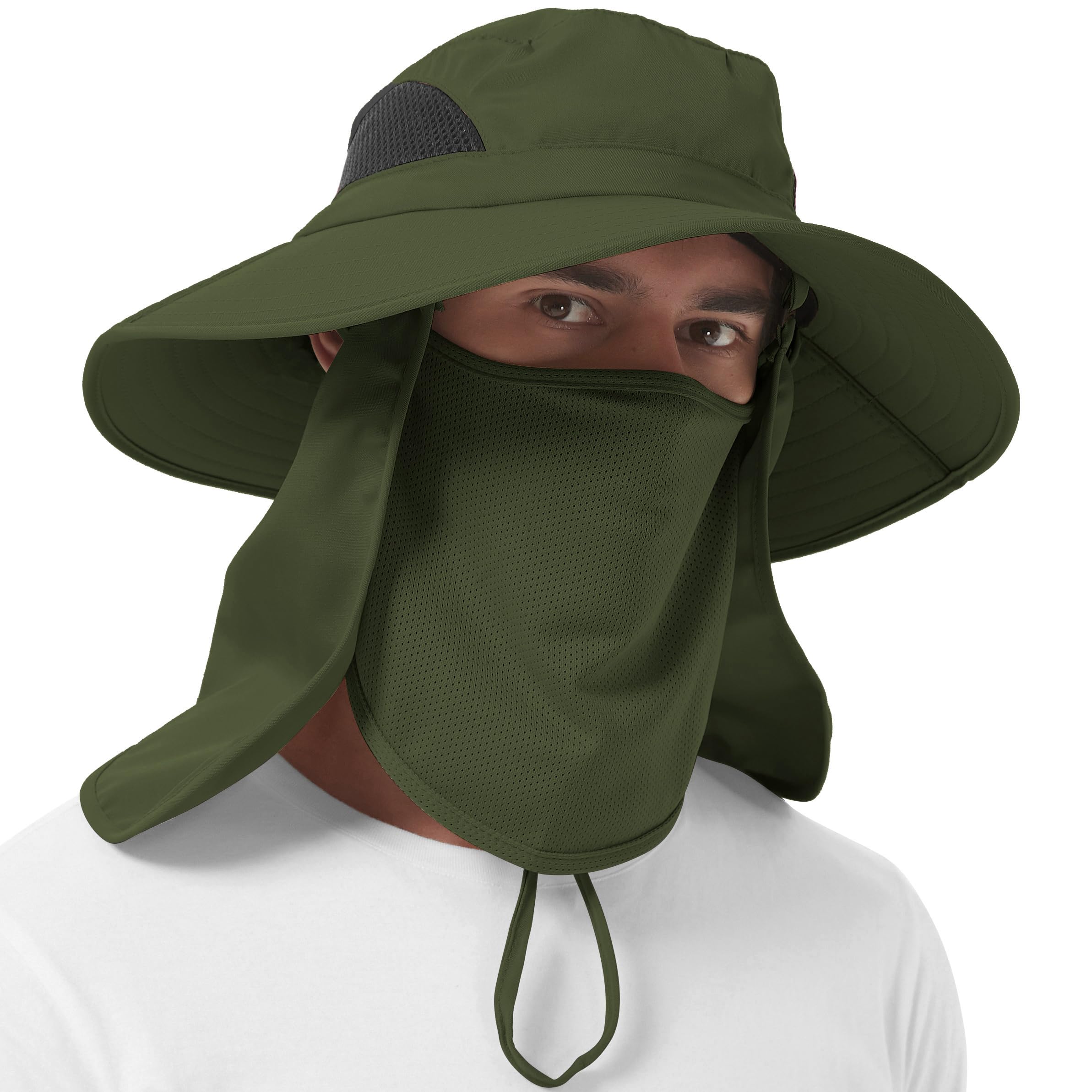 کلاه خورشیدی EINSKEY برای مردان / زنان، کلاه دورگه ضدآب با دم wideگه Foldable برای ماهیگیری قدم زدن باغ سفری ساحل 05 سبز ارتش (پوشش کامل)