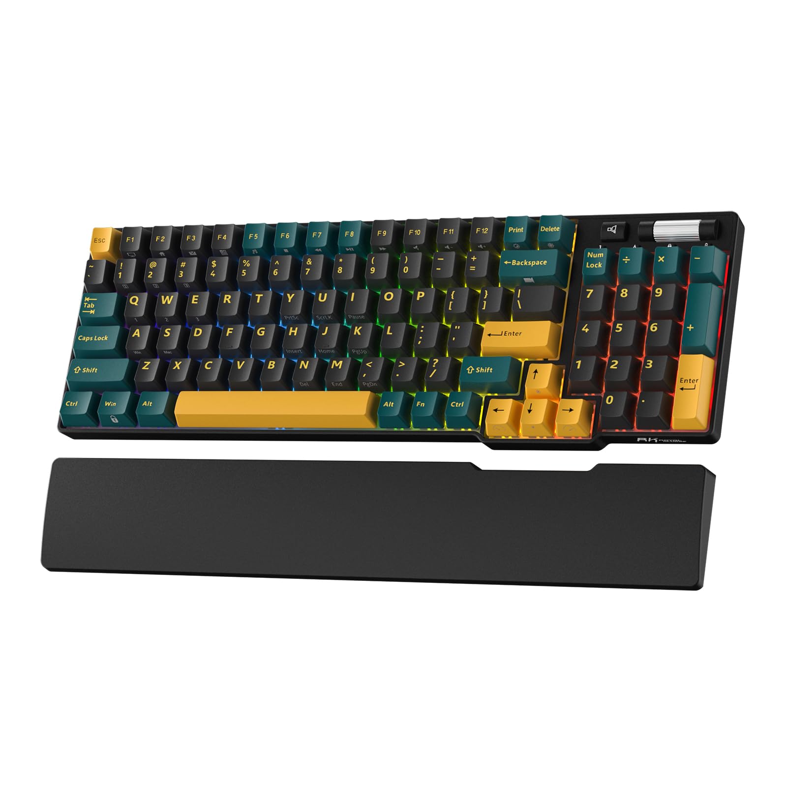 صفحه کلید مکانیکی بی‌سیم RK ROYAL KLUDGE RK96 RGB Limited Ed، 90% 96 کلیدهای بی‌سیم با 3 حالت BT5.0/2.4G/USB-C، تعویض و هات‌سواپ، دارای پشتی ریست، کنترل حجم صدا، نرم‌افزار، باتری قدرتمند، سوییچ RK Viridian