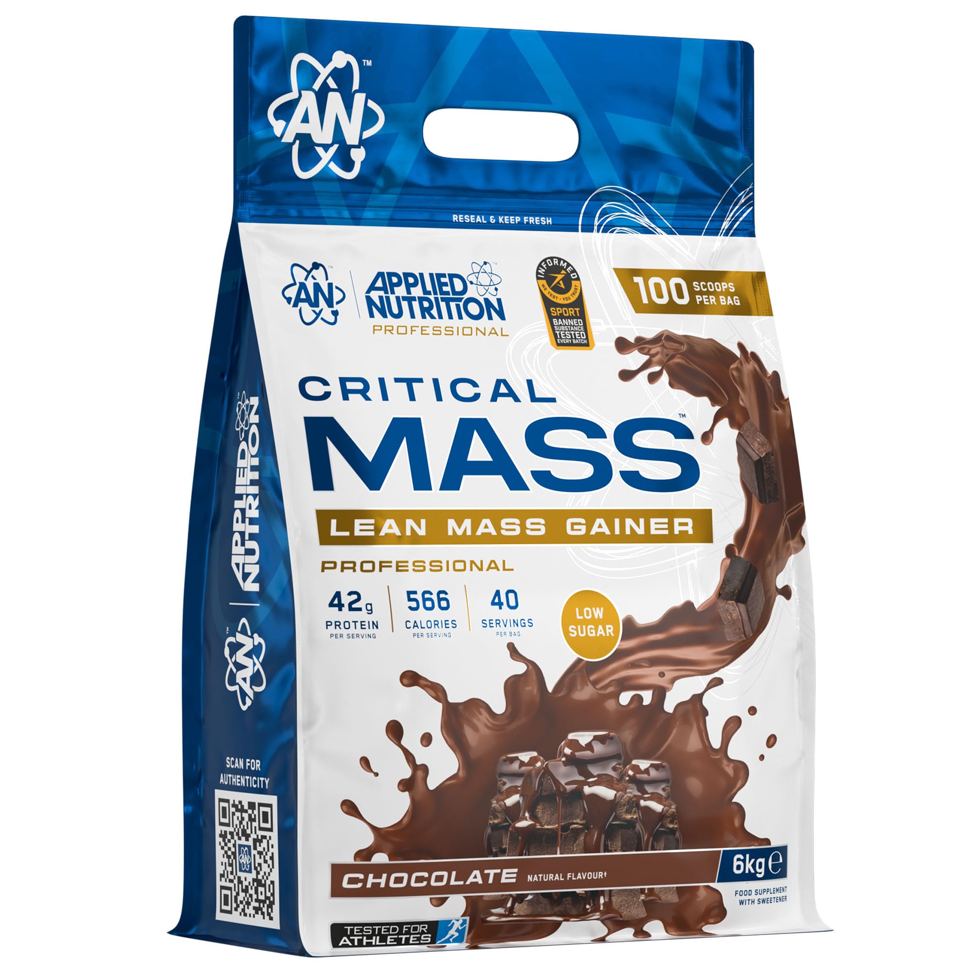 پودر پروتئین افزایش وزن کریتیکال ماس پروفشنال محصول Applied Nutrition، گینر وزن با کالری بالا، مناسب برای افزایش جمجمه (6 کیلوگرم - 40 سرویس) (شکلات)