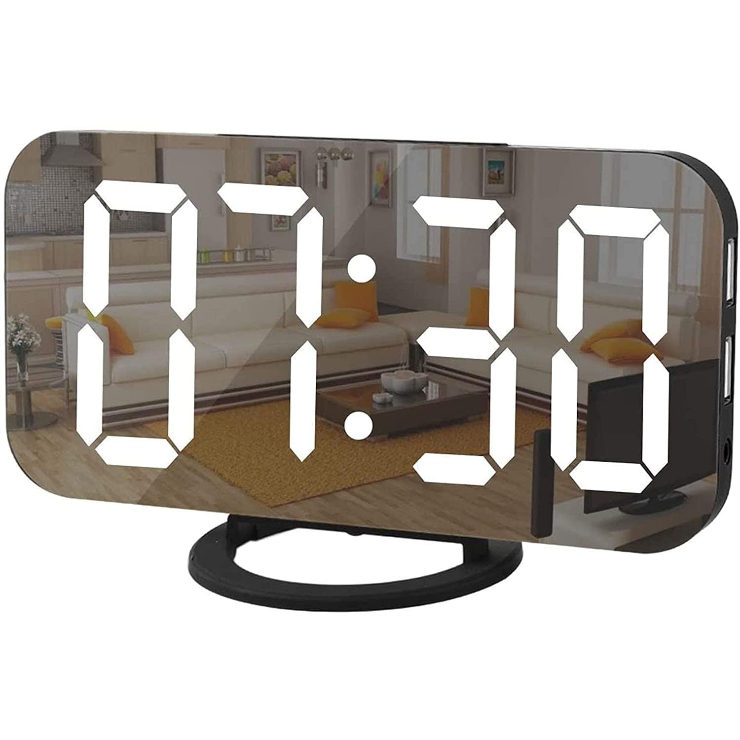 ساعت هشدار دیجیتال Necomi®، ساعت الکترونیکی آینه LED 6.5 اینچی، حالت سرگرمی، تنظیم اتوماتیک روشنایی، پورت USB، ساعت دیواری میز برای تزیین اتاق خواب دفتر مشکی-07
