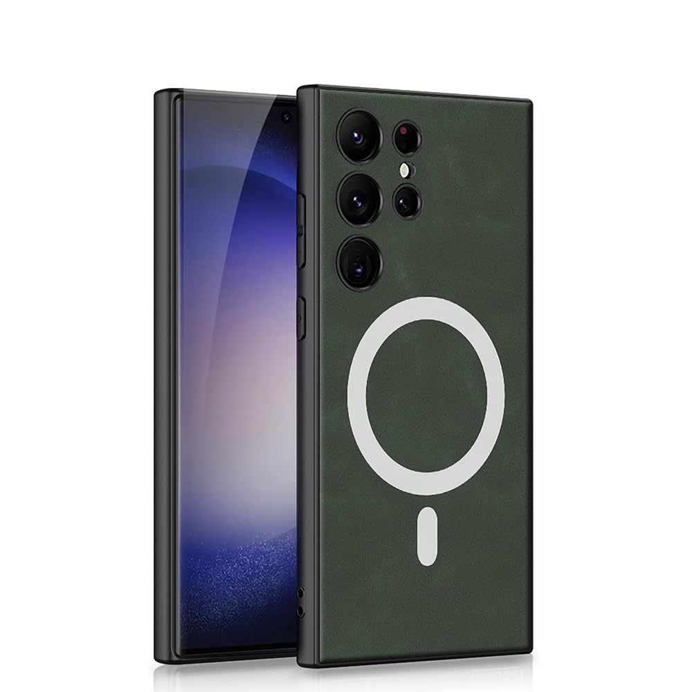 مورد YOITS برای محافظ گوشی سامسونگ گلکسی S24 Ultra، مورد Luxury Business Premium PU گوشی Mag-safe سامسونگ گلکسی S24 Ultra ShS24 Ultra (سبز، S24 Ultra) سبز