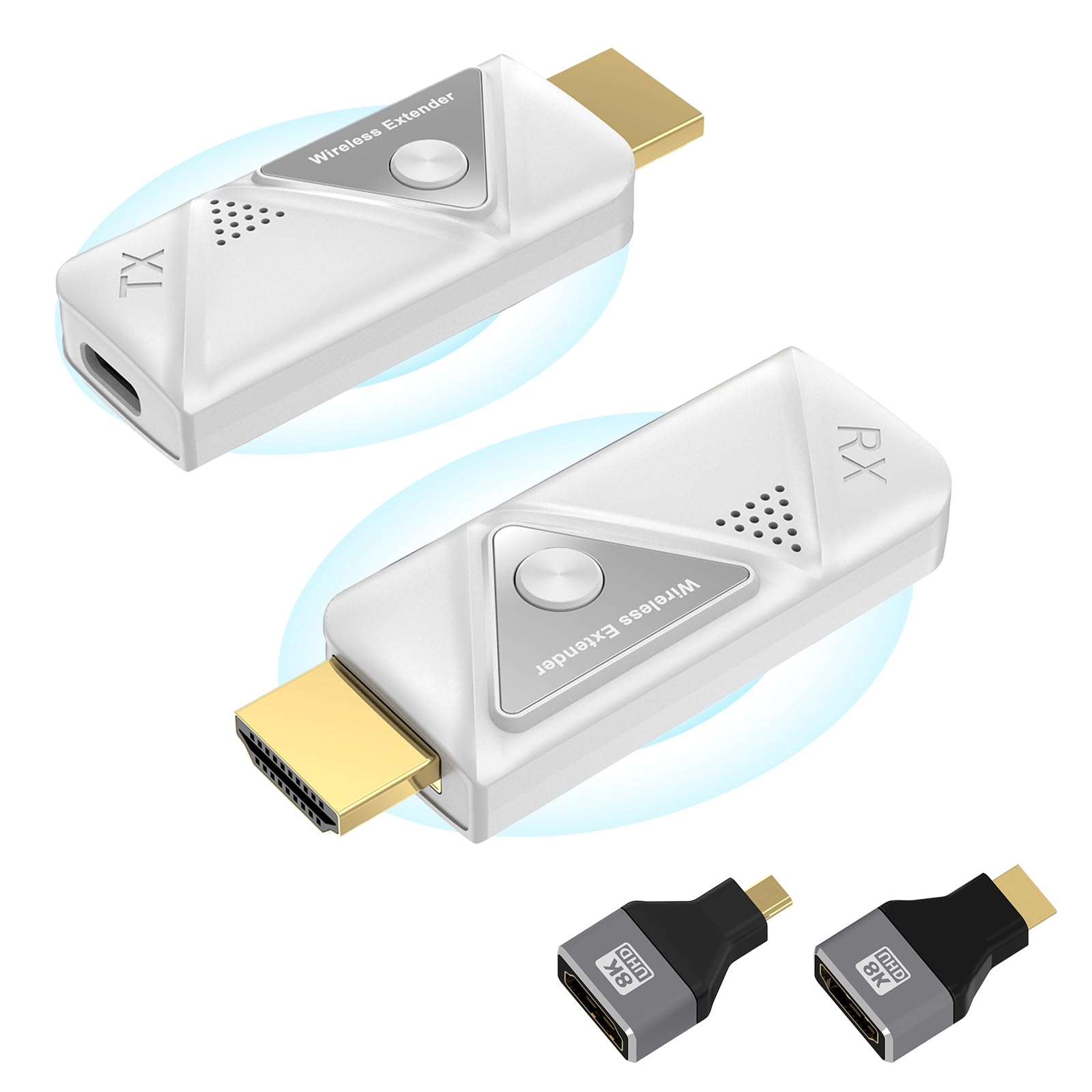 فرستنده و دریافت‌کننده بی‌سیم HDMI برای پخش ویدیو و صدا از لپتاپ/کامپیوتر شخصی/تلویزیون به پروژکتور/مانیتور/تلویزیون با کیفیت HD، 2.4 گیگاهرتز/5 گیگاهرتز، پلاگ و پلی (سفید 1 به 1)