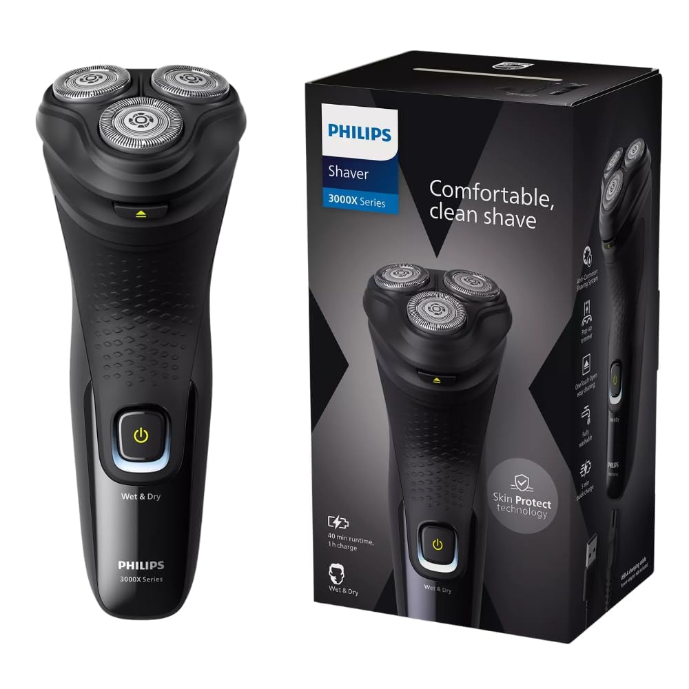 PhilipsShaver 3000X Series ماشین اصلاح برقی تر و خشک X3021/00، 2 سال گارانتی [جدید] X3021/00، مشکی