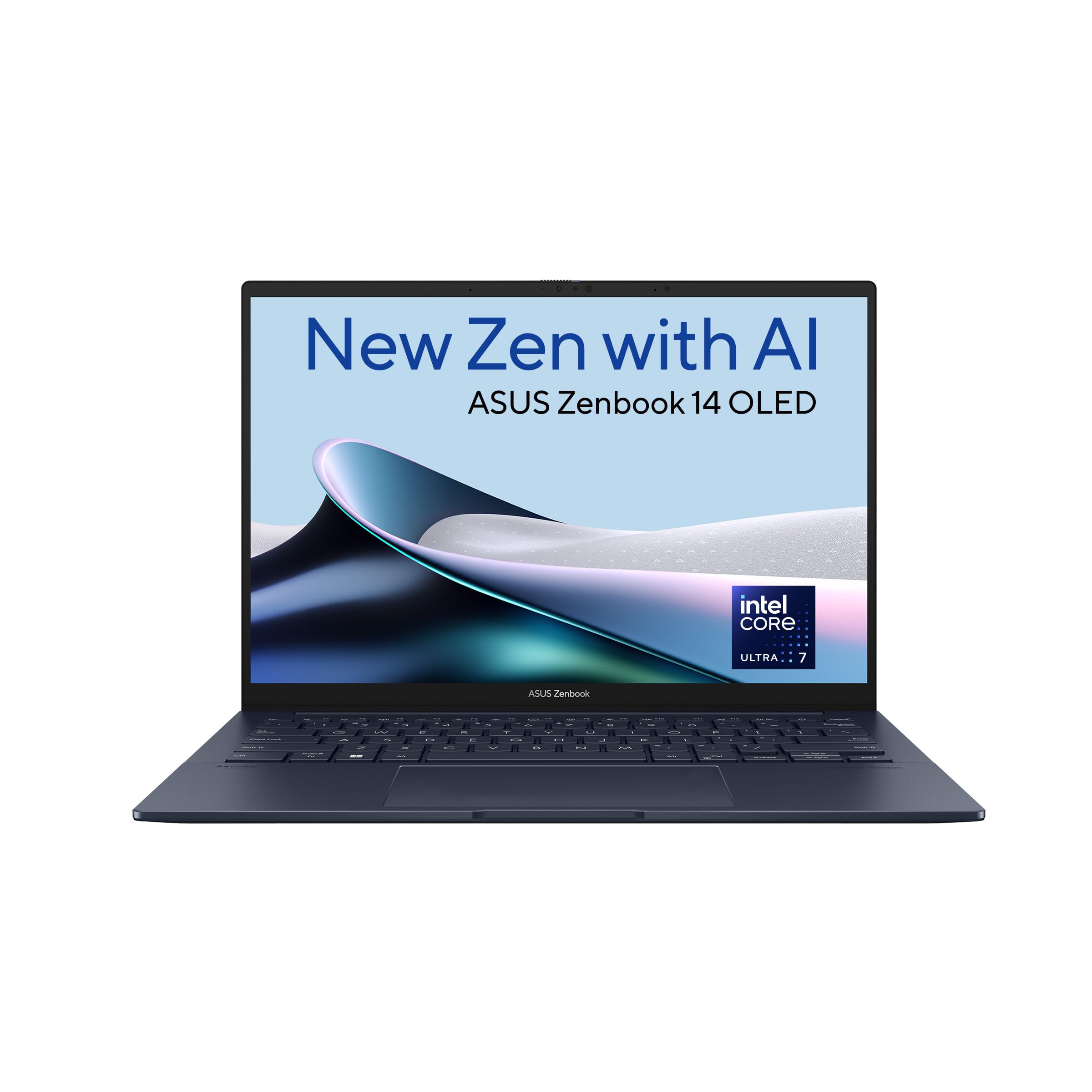 لپ تاپ لمسی ASUS Zenbook 14 OLED AI Boost NPU UX3405MA-OLEDU7B (آبی افکنده)، اینتل Ultra I7 16GB 1TB SSD، ویندوز ۱۱ HOME، 14 اینچ 3K (2880 × 1800) OLED 16:10 OLED، وبکم FHD، صفحه کلید Backlit-Eng-Arb-KB