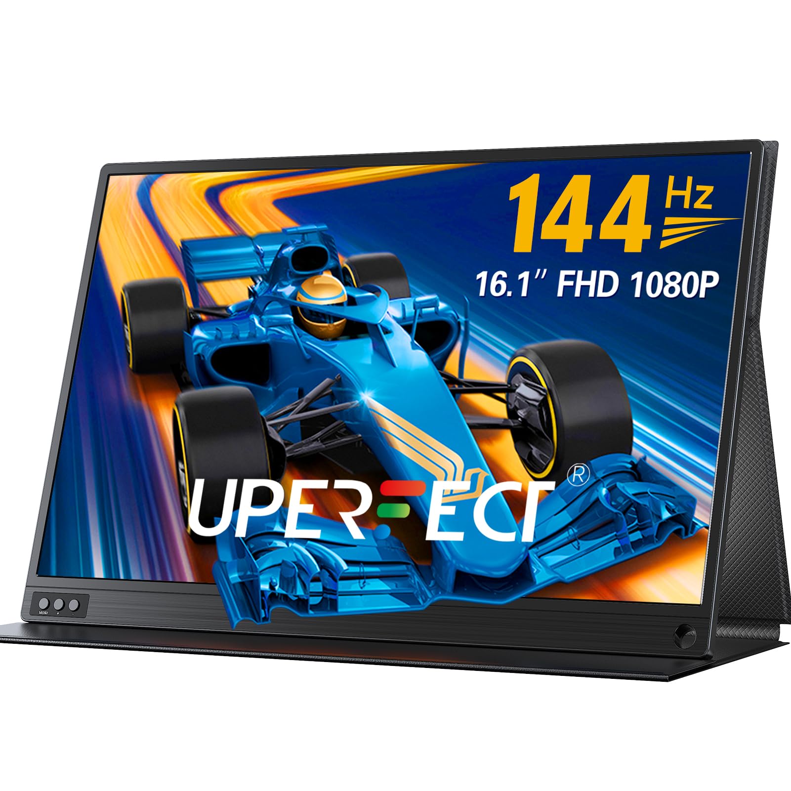 مانیتور قابل حمل UPERFECT 144Hz 16.1 اینچ 1080P مانیتور حرفه ای قابل حمل برای لپتاپ با روکش هوشمند و VESA HDR مانیتور بسیار باریک سفری برای کامپیوتر، تلفن، کنسول بازی 16.1 اینچ 144hz