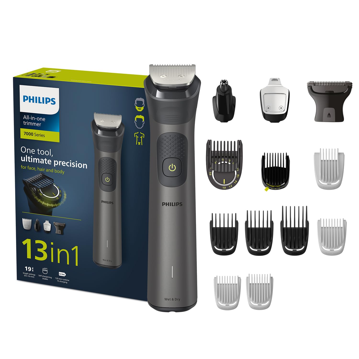 تراشیدن همه‌کاره Philips MG7920/15 | 13 در 1 صورت، مو و بدن | بینی و گوش | بی‌سیم 120 دقیقه‌ای، مقاوم در برابر آب [جدید] MG7920/15، 13 در 1