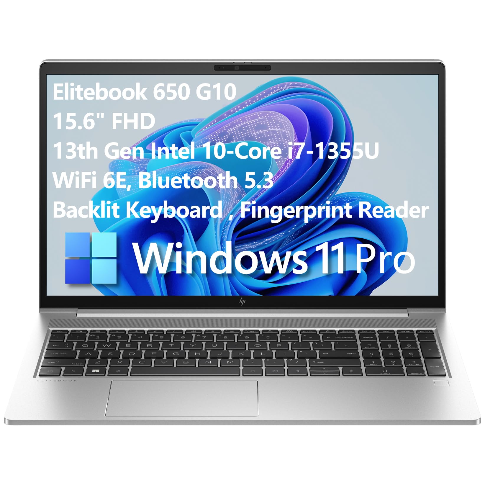 لپتاپ تجاری ایچ‌پی (نسخه ارتقا یافته) Elitebook 650 G10، کامپیوتر لپتاپ بازرگانی، 15.6 اینچ Full HD، پردازنده Intel Core i7-1355U 10 هسته‌ای نسل سیزدهم، 64 گیگابایت RAM DDR4، 1 ترابایت SSD PCIe، WiFi 6E، نسخه 5.3 بلوتوث، صفحه کلید با نور پس زمینه، خواننده اثر انگشت، ویندوز 11 Pro