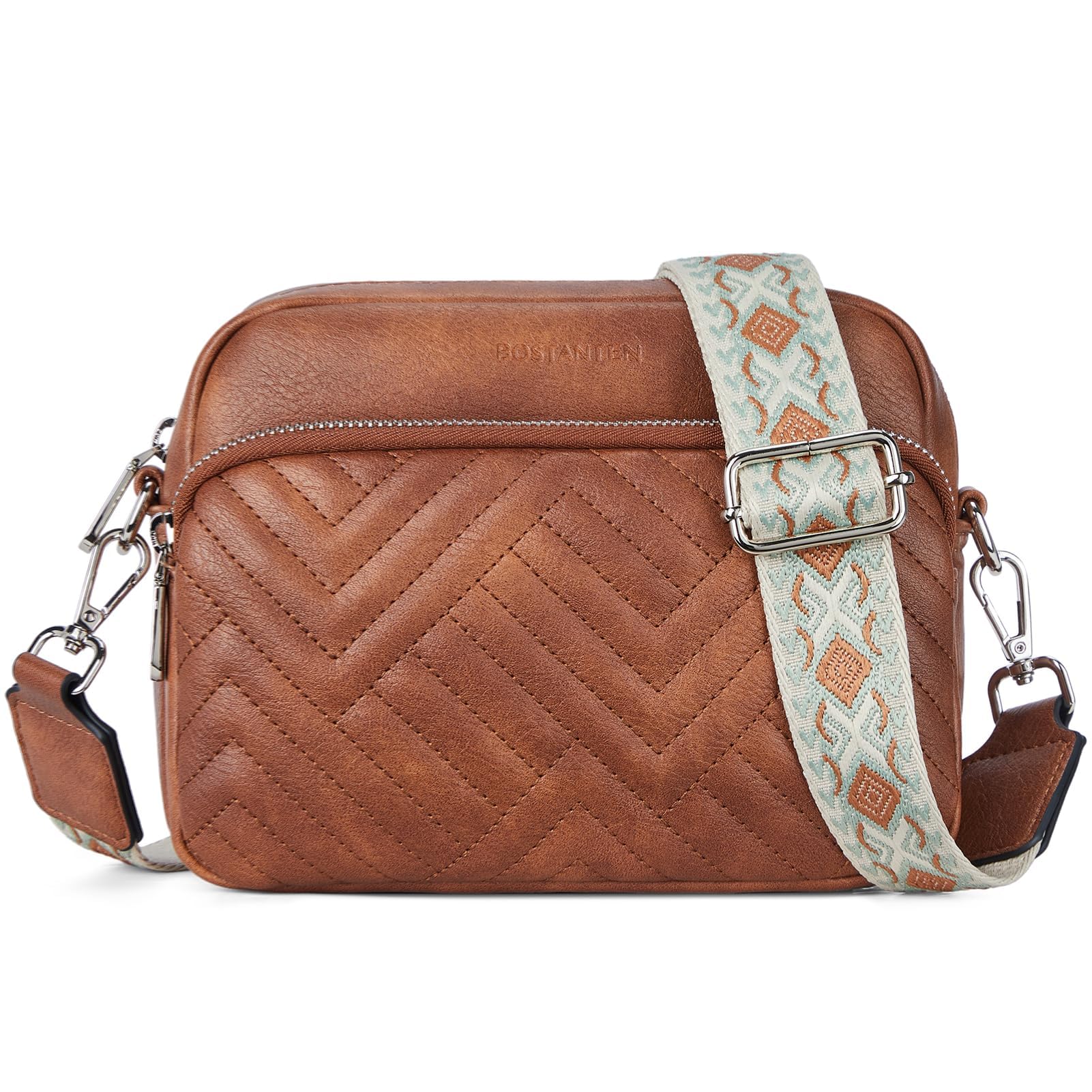 کیف های Crossbody BOSTANTEN برای زنان کیف های چرمی بدون حیوانات Purses کیف دوزی شانه ای با بند شانه قابل تنظیم قهوه ای