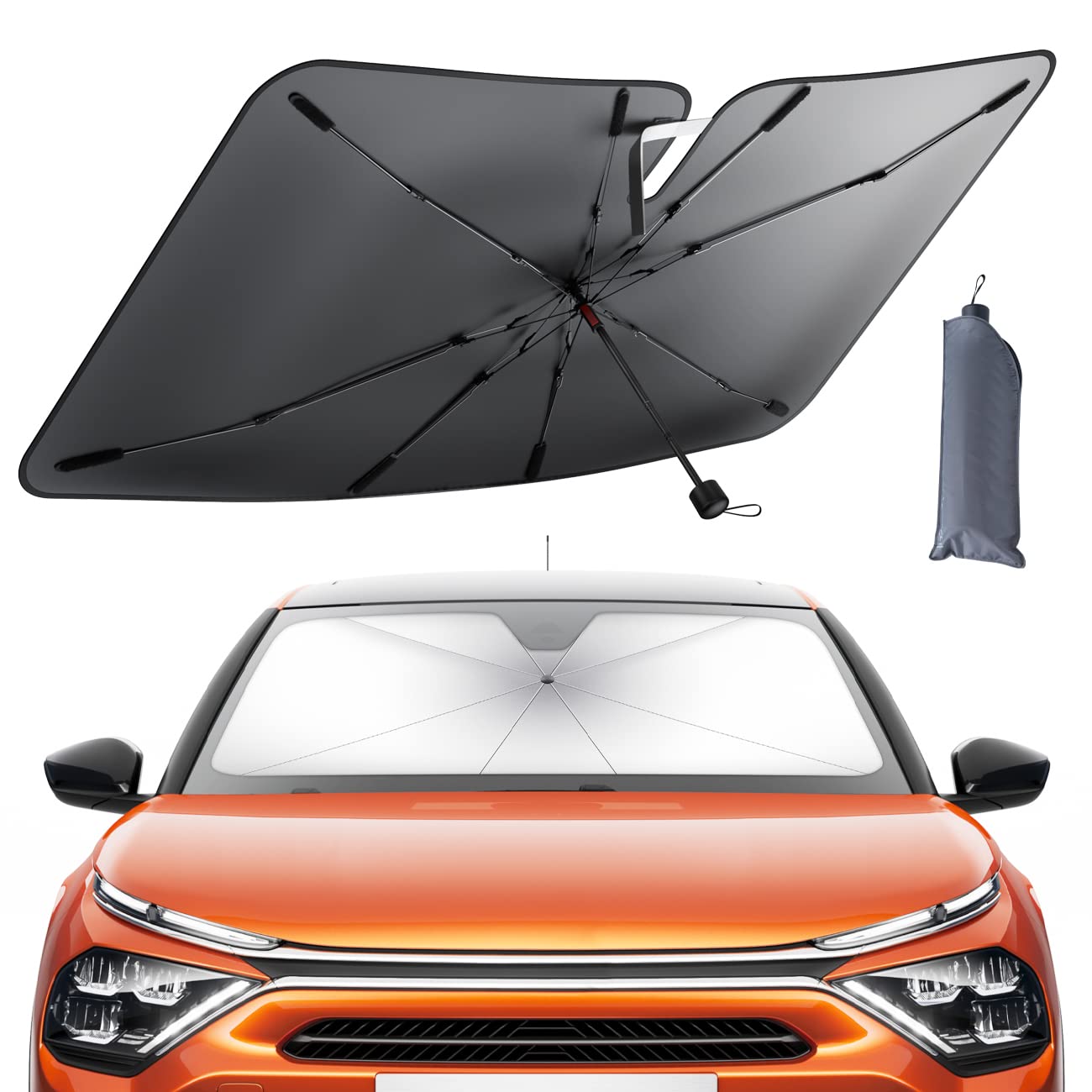 پاروپوش پنجره جلوی ماشین Lamicall Car Windshield Sunshade - ابشار - 52x31 اینچ، پوشش پاروپوش پنجره جلوی خودروی قابل‌تاشو، پوشش با پوشش پنج لایه UV، جلوی پنجره عایق گرما، برای خودروهای سدان و SUV.