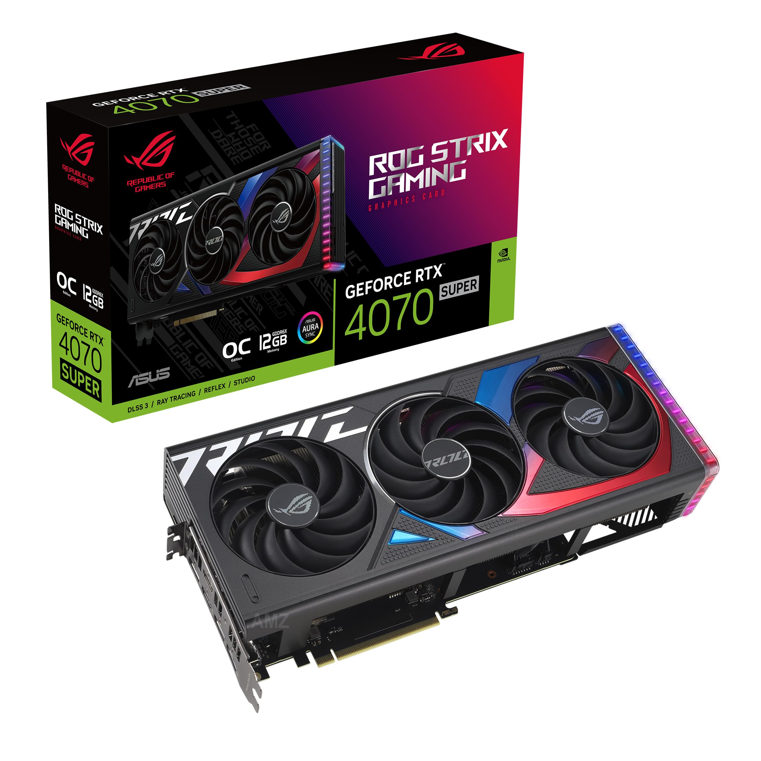 کارت گرافیک ASUS ROG Strix GeForce RTX 4070 Super OC Edition Gaming (PCIe 4.0, 12GB GDDR6X, DLSS 3, HDMI 2.1a, DisplayPort 1.4a, Massive Vented Backplate, Power Sensing, Aura Sync) ROG Strix RTX4070 Super|OC