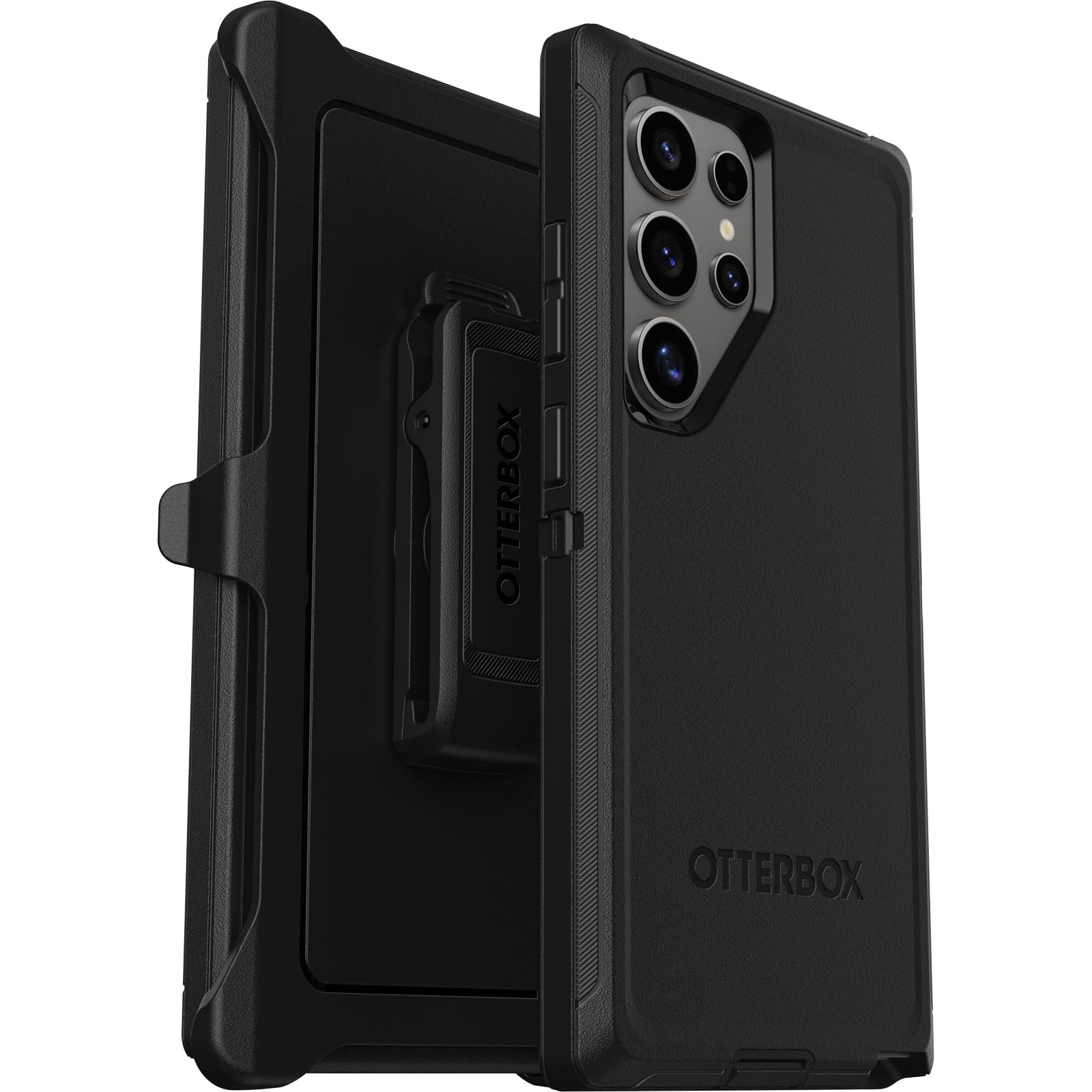 قاب محافظ OtterBox Defender برای گوشی سامسونگ Galaxy S24 Ultra، ضدضربه، ضدسقوط، بسیار مقاوم، قاب محافظ، 5 برابر تست شده به استاندارد نظامی، رنگ سیاه