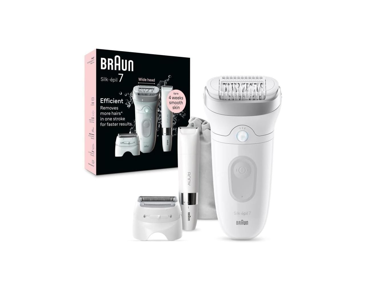 جلا تراش زنانه Braun Silk-épil 7 برای از بین بردن موهای بلند مدت، تراش بدن کوچک، پیوسته تیغ تراش و تیغ تراش، مدل 7-441، سفید/نقره‌ای + 6 تایم (لوازم جانبی) + Bodytrimmer
