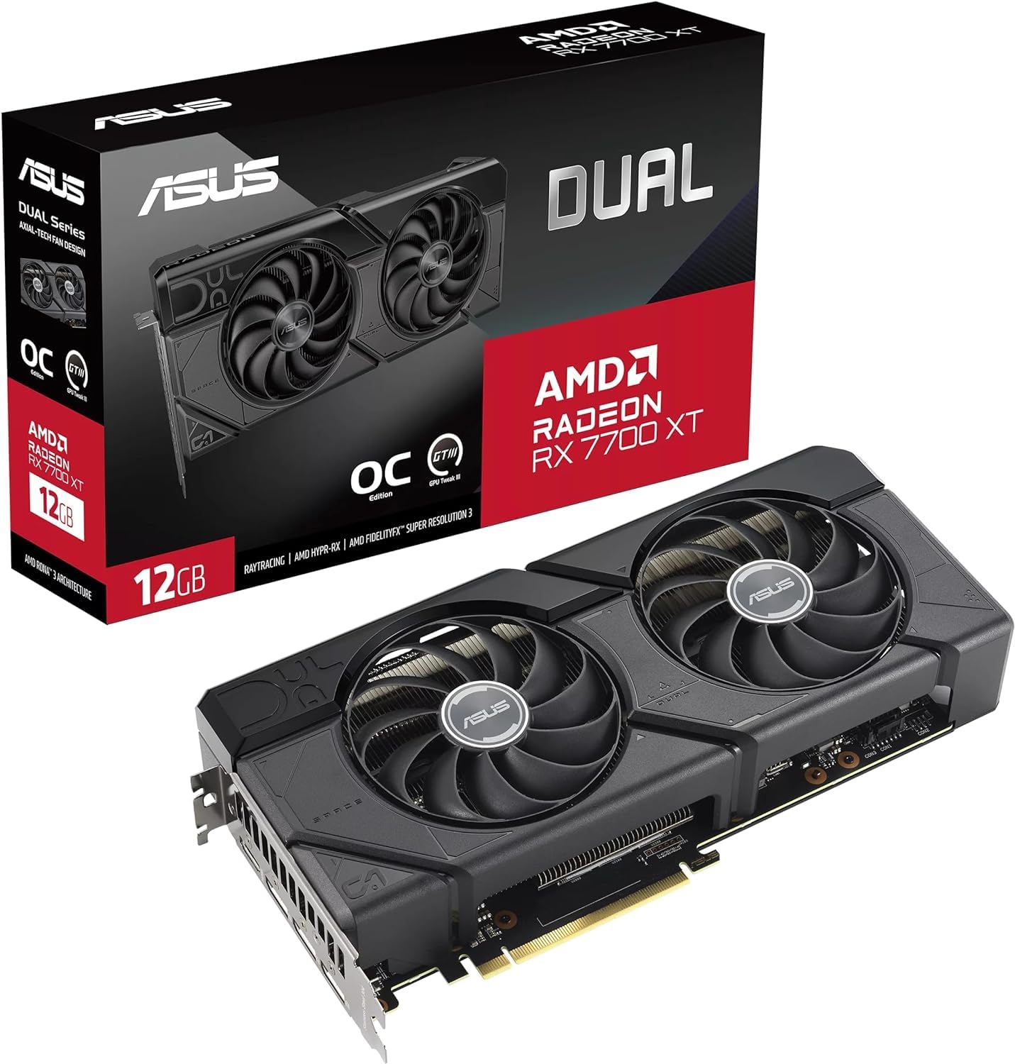 ASUS Dual RX7700XT O12G GDDR6X (PCIe 4.0, 12GB GDDR6X, HDMI 2.1, DisplayPort 2.1) با دو فن Dual Fans RX7700XT|12G