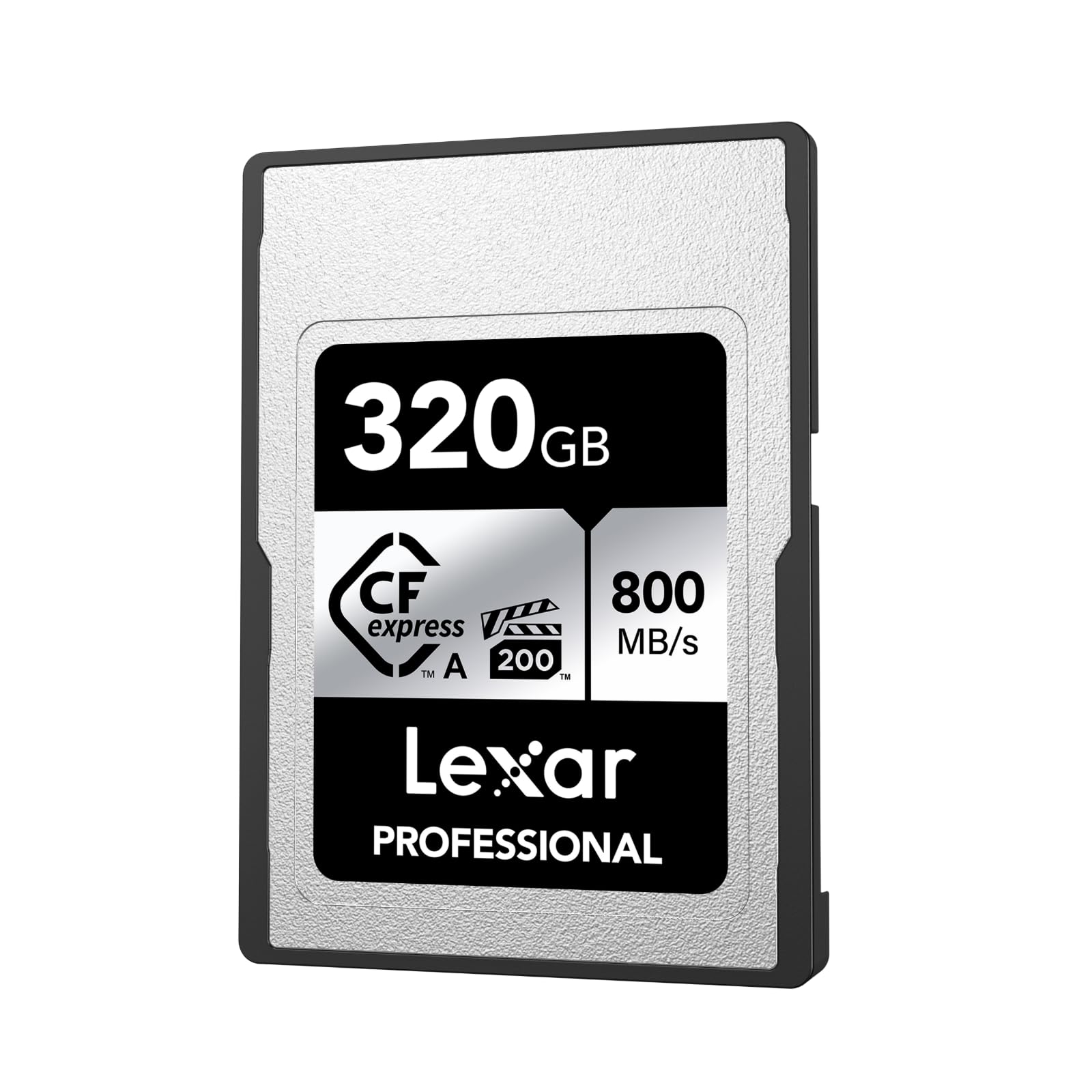 کارت CFexpress نسل حرفه‌ای سری نقره‌ای لکسار، ظرفیت 320 گیگابایت، کارت CFe با سرعت خواندن تا 800 مگابایت بر ثانیه، استاندارد VPG200، کارت CF برای فیلم‌های 8K، کارت حافظه قابل استفاده با دوربین‌های سونی آلفا و سونی اف ایکس (LCAEXSL320G-RNENG) کارت CFexpress نوع A سری نقره‌ای 320 گیگابایت
