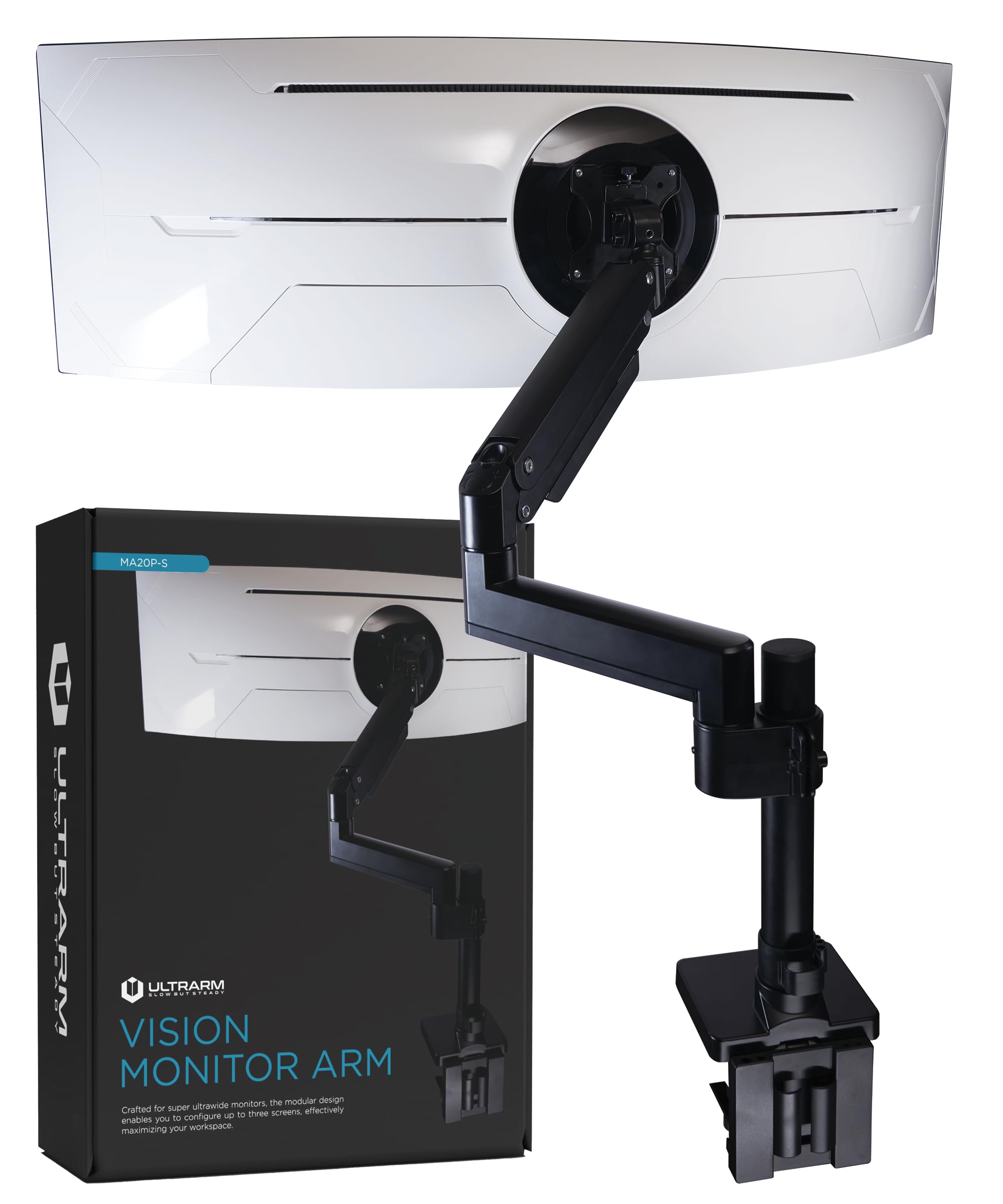 ULTRARM Heavy Duty Monitor Arm for Ultrawide Monitors up to 57" and 20 KGS, Single Desk Stand, Pneumatic Height Adjustable, Modular Extension Arms - Max VESA 100x100, Black, MA20P-S Black 1 - Single Monitor Arm

التر ارم - پایه مانیتور سنگین کاربری برای مانیتورهای التراواید تا 57 اینچ و 20 کیلوگرم، استند میز تک، قابلیت تنظیم ارتفاع با فشار هوا، بازوهای توسعه قابل تعویض - حداکثر VESA 100x100، مشکی، MA20P-S مشکی 1 - پایه تک مانیتور