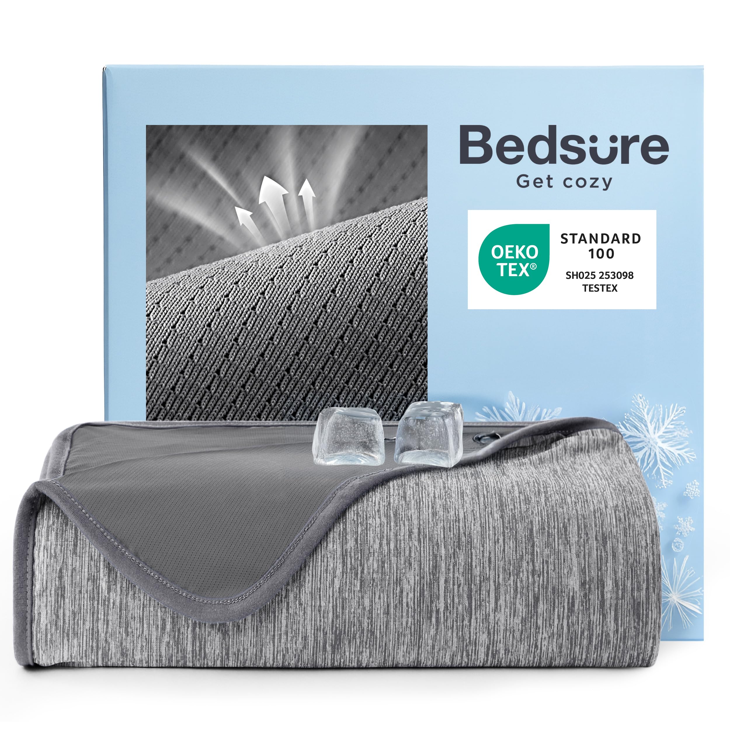 پتو خنک کننده تابستانه Bedsure سایز کوئین برای خوابندگان گرم با طراحی توری و خنکی بالا، فناوری Arc-Chill Q-Max 0.4، پتو سبک و تنفس پذیر یخی برای عرق شبانه، ابعاد 90 در 90 اینچ، رنگ خاکستری توری 01 خاکستری مش کوئین (90 اینچ در 90 اینچ)