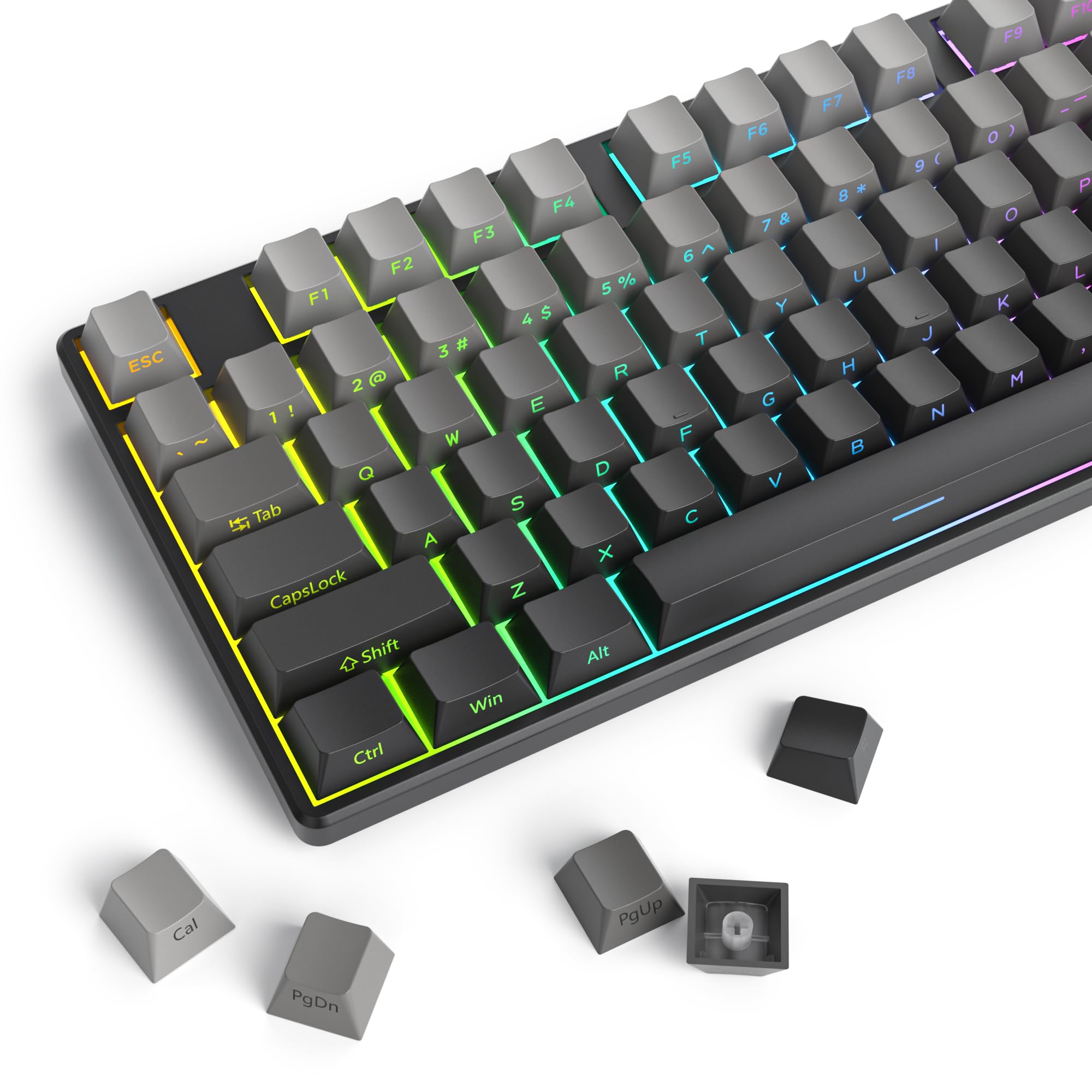 140 کلید پیشرفته PBT چاپ گرادیان طرف چاپی، دوبل شات شاین ترو کاستوم پروفایل گری Keycaps برای سوئیچ‌های Cherry / Gateron MX 60 درصد / 68/75٪ صفحه کلید مکانیکی بازی (خاکی خاکی)