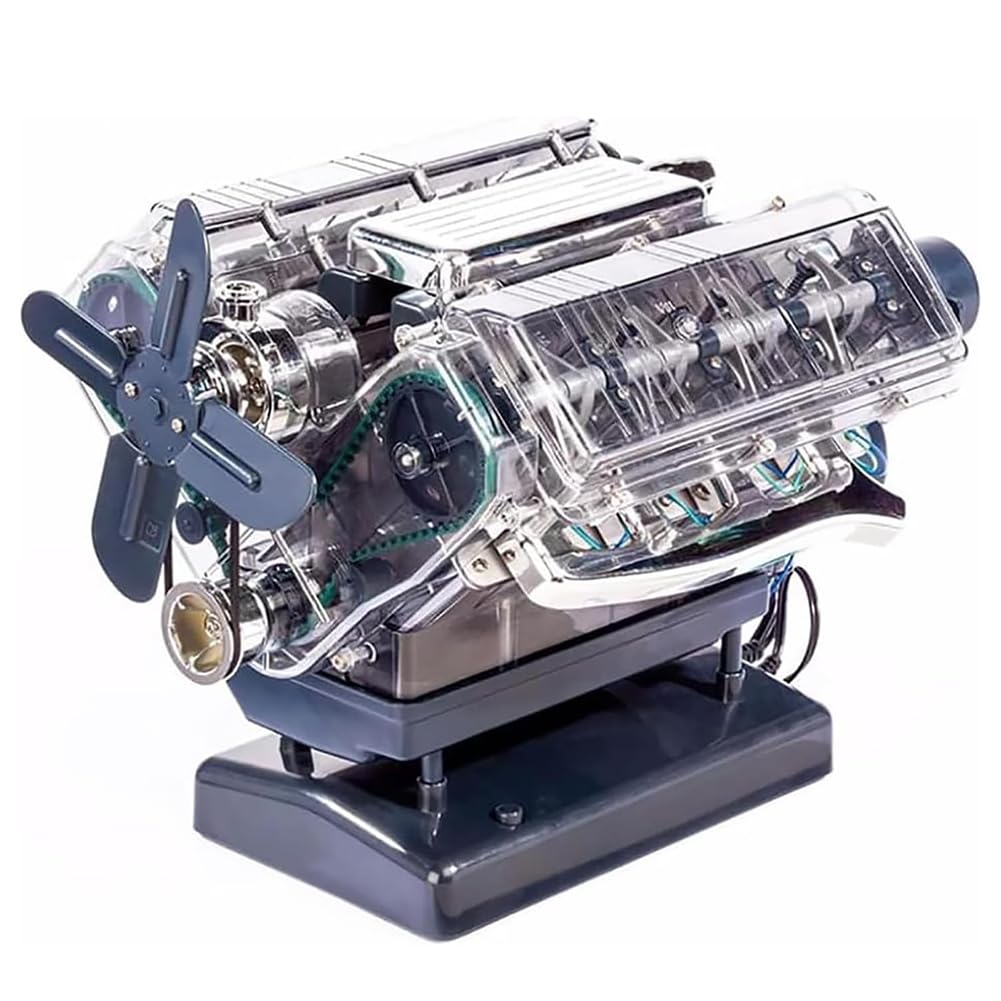 مدل موتور YHUEGH V8 - بازی ساخت موتور خودتان با 200+ قطعه، چراغ‌های LED پلاگ اشتعال و پایه صدا - تجربه علمی ترکیب آموزشی