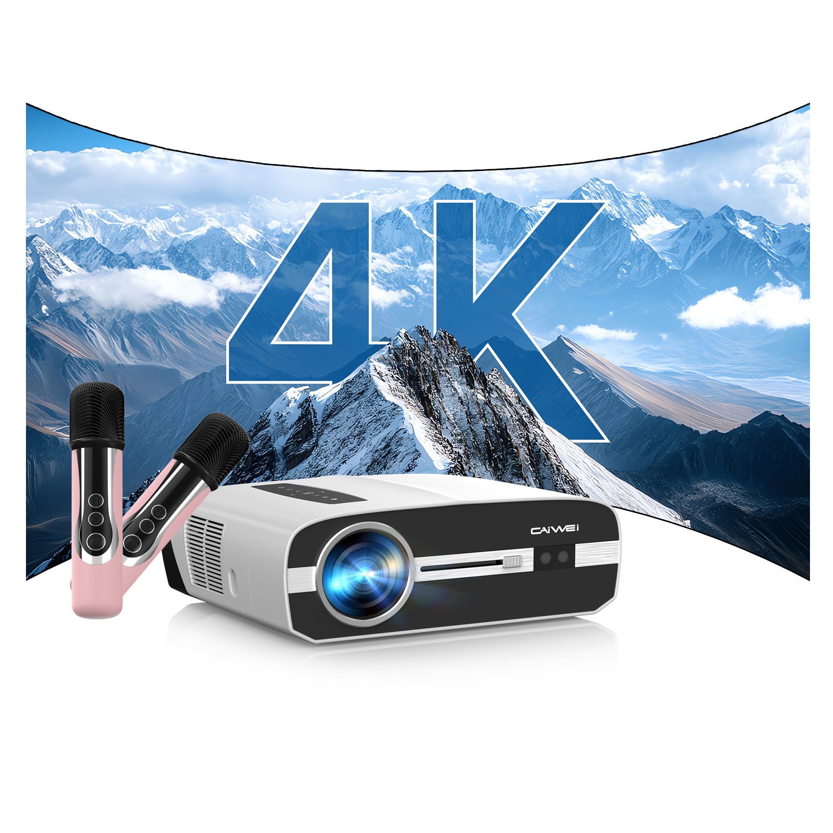 پروژکتور LUFVEBUT 4K Home Cinema، 1000 ANSI اتو فوکوس کارائوه ای دی لایت با میکروفون بی‌سیم، پروژکتور ویدیوی هوشمند با WiFi 5G، بلوتوث، Android TV برای بازی، مهمانی، بازی فوتبال چندرنگ