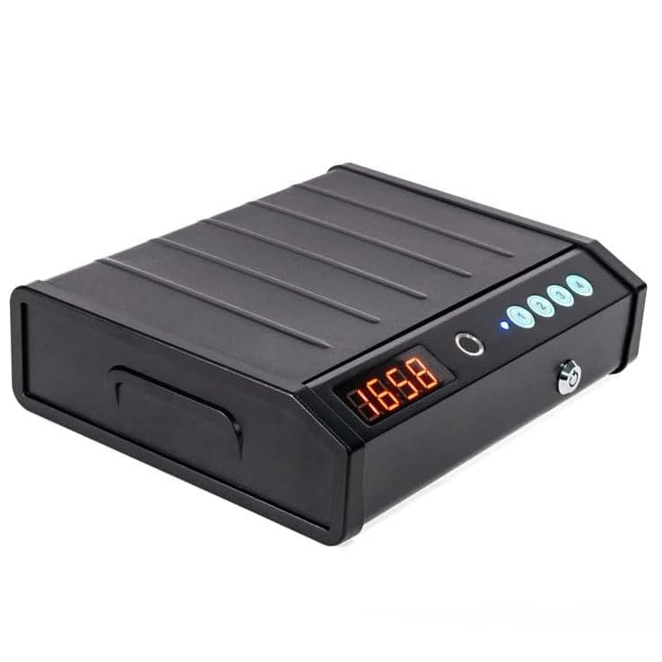صندوق ایمنی هوشمند BACTI Smart Pistol Saf، کیفی قابل حمل ایمنی تفنگ، اثر انگشت بیومتریک، قفل کیپد و کلید، برای قفل پول/تفنگ/تفنگ/پول/جواهرات، استفاده در خانه، ماشین و دفاتر
