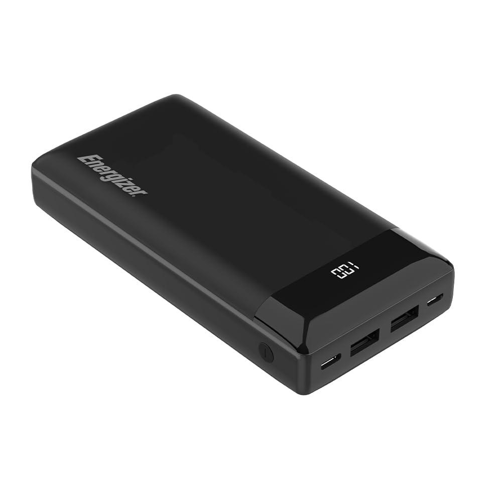پاور بانک انرجایزر 20000 میلی آمپر ساعت با سه خروجی - 2x خروجی USB-A ، 1x خروجی Type-C و دو ورودی - microUSB و Type-C ، نمایشگر LCD ، 15 وات ، مشکی