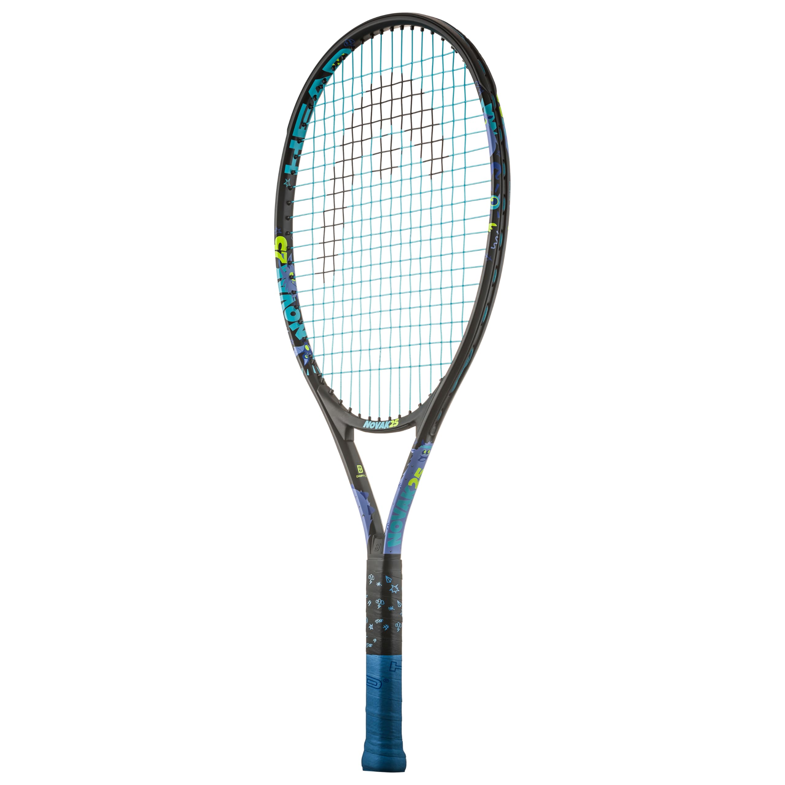 راکت تنیس آلومینیومی Novak، دسته 4.0 اینچ، بدون زه، 215 گرم، ایده‌آل برای مبتدیان جوان 19 اینچ آبی تیره