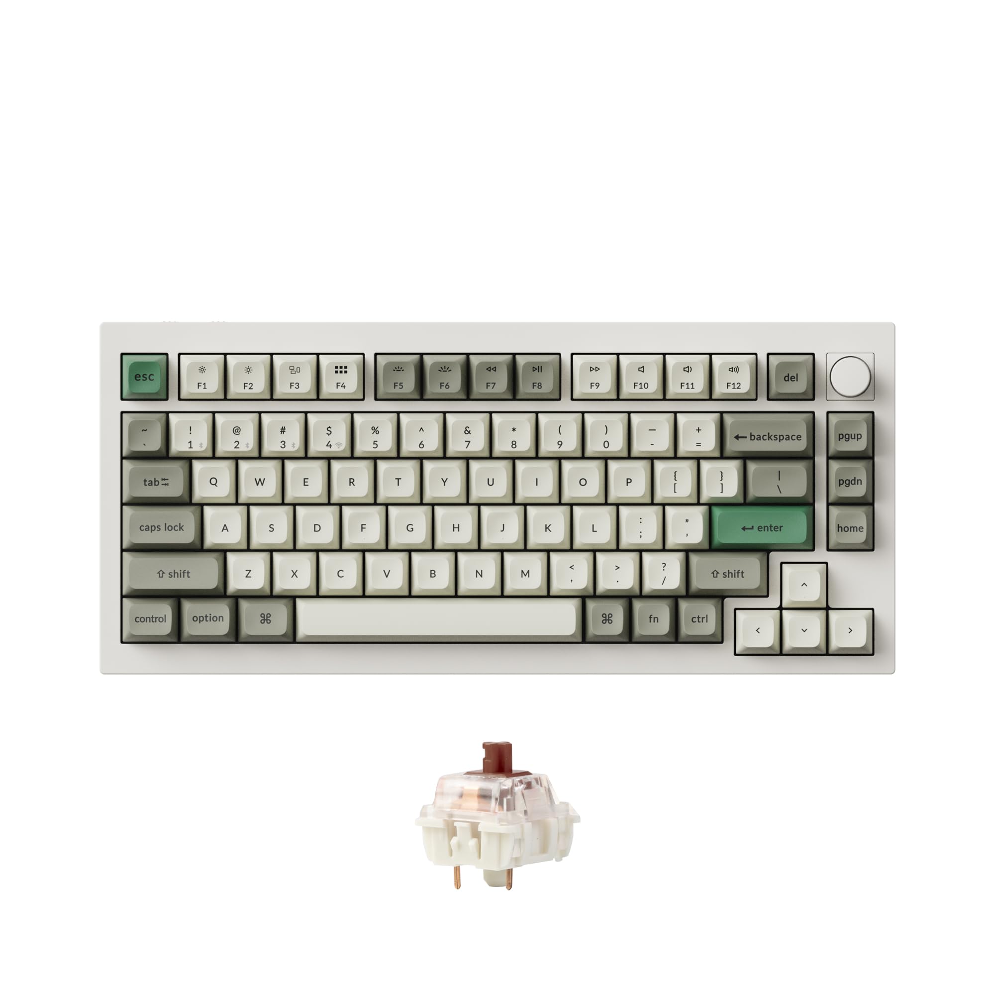 صفحه کلید مکانیکی سفارشی Keychron Q1 Max RGB با QMK/VIA، دارای دسته قابل برنامه‌ریزی فلزی کامل ۲.۴ گیگاهرتز/بلوتوث/سیمی با سوییچ قابل تعویض Gateron Jupiter Brown برای مک، ویندوز و لینوکس - سفید