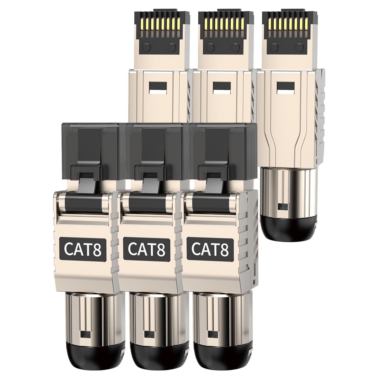 ابزار کانکتورهای RJ45 بدون نیاز به ابزار KASTWAVE Cat 8، Cat8 Field Termination Plug Shielded RJ45 کانکتورهای مدولار برای کابل LAN سالم دابل شیلد 2000MHz 2GHz 40G 22AWG-24AWG (6 بسته)