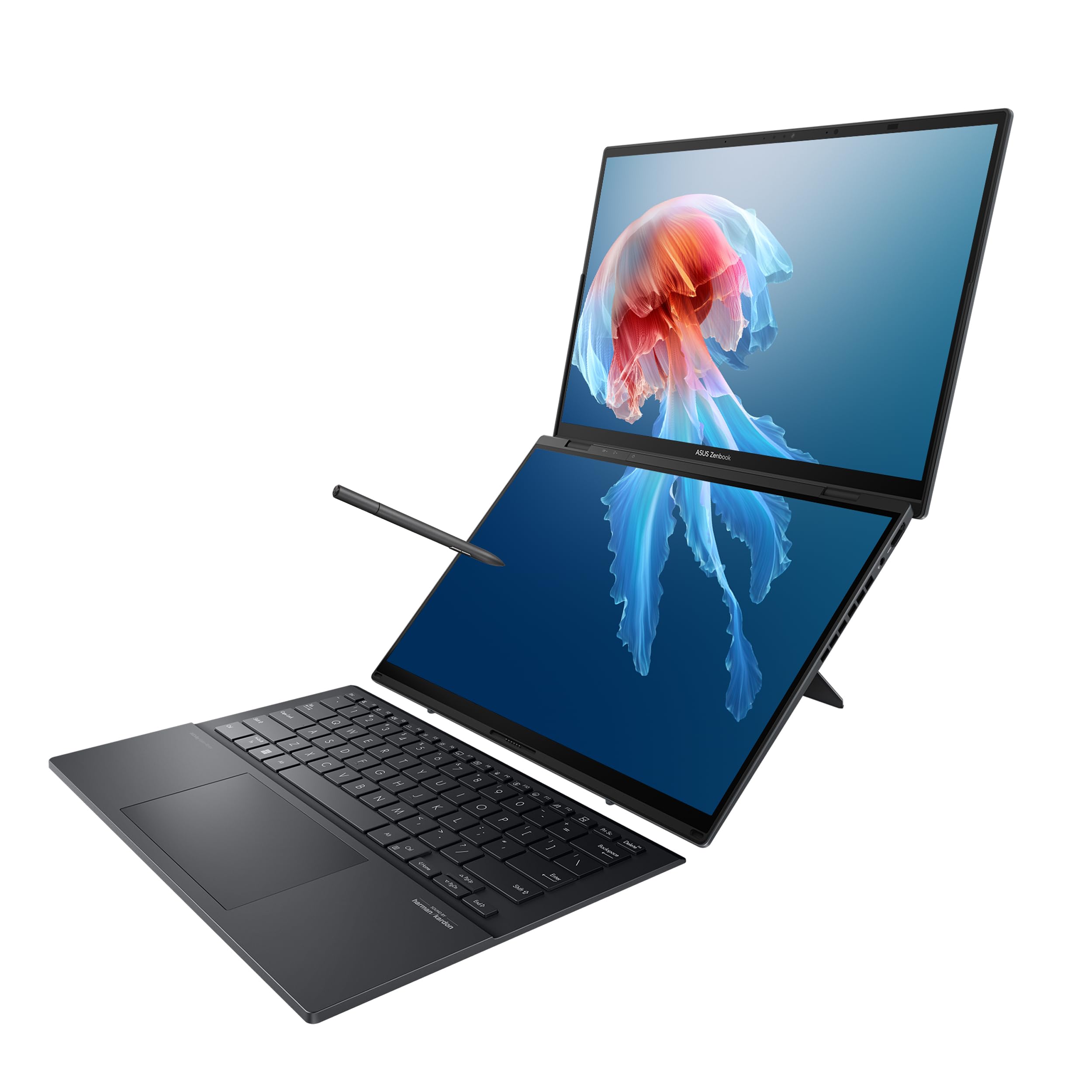 لپ تاپ ASUS Zenbook Duo، نمایشگر لمسی OLED 3K 120Hz دوگانه 14 اینچی، مجهز به اینتل Evo، پردازنده هوشمند اینتل کور Ultra 9185H، گرافیک اینتل Arc، 32 گیگابایت رم، 1 ترابایت حافظه SSD، ویندوز 11، رنگ خاکستری اینک ول، UX8406MA-PS99T