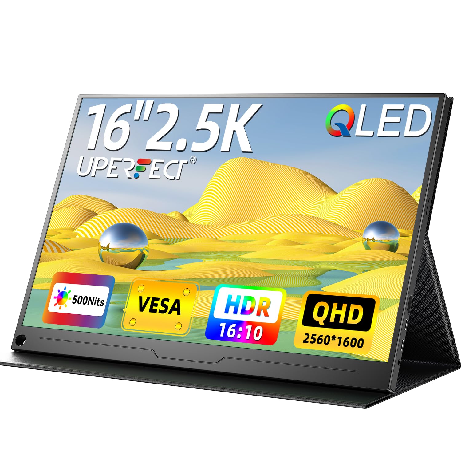 مانیتور قابل حمل UPERFECT 2K، 16 اینچ با رزولیشن 2560x1600، مانیتور قابل حمل با کیفیت تصویر QHD برای بازی های ویدیویی، پشتیبانی از HDR و FreeSync، مانیتور لپتاپ با قابلیت نصب روی دیوار و قاب دار، صفحه نمایش IPS مات با مراقبت از چشم، صفحه نمایش خارجی دوم برای کامپیوتر لپتاپ، تلفن و کنسول بازی 16 اینچ 2K