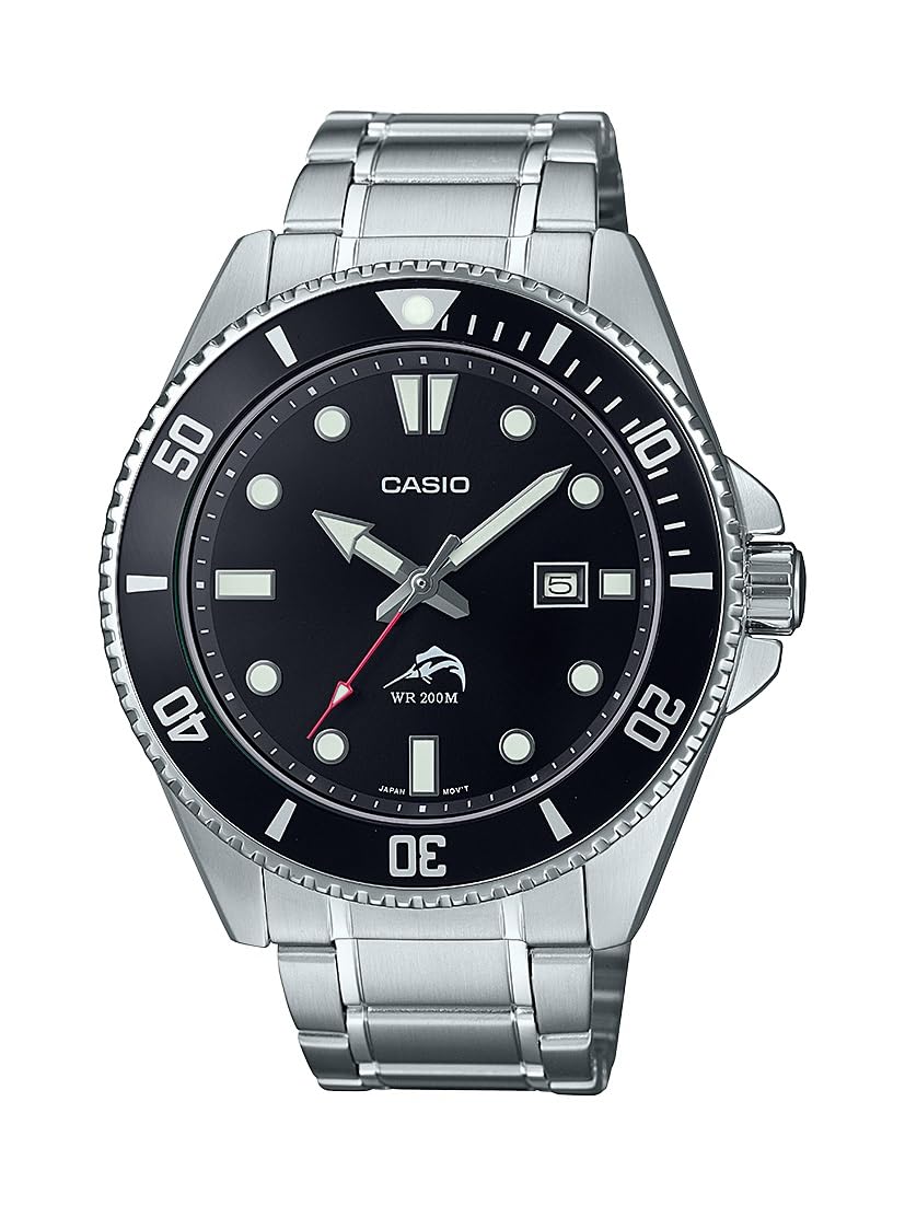 مدل‌های Casio MDV106 | ساعت آنالوگ یونیسک | WR ۲۰۰ متر | قاب استیل ضد زنگ | بند رزین | ساعت دو سوزنه (ساعت، دقیقه، ثانیه) | نمایش تاریخ | بند و پشت قاب با قابلیت پیچ گوشتی | باطری ۳ ساله نقره‌ای/سیاه MDV-160DD-1A1VCF