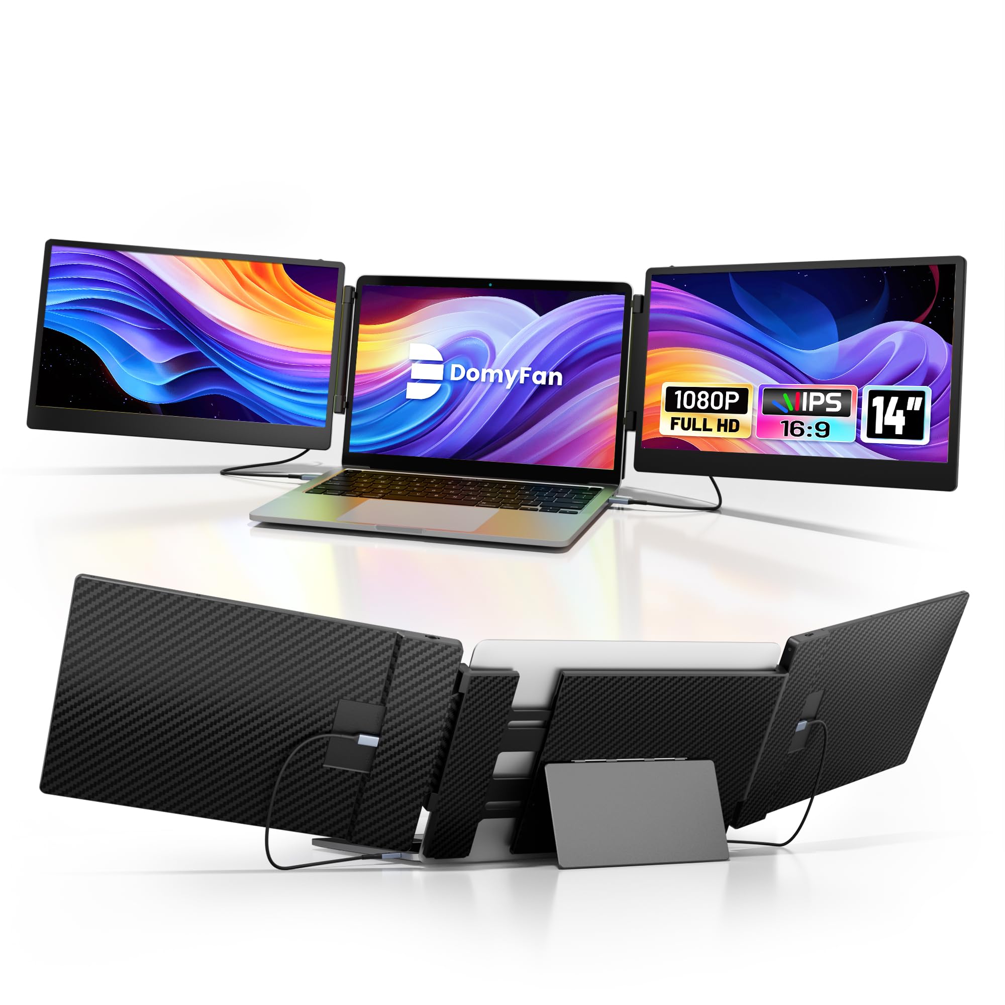دومیفان 14" مانیتور لپتاپ، اف اچ دی با کیفیت 1080 پیکسل برای توسعه صفحه نمایش لپ تاپ، پشتیبانی از پورت HDMI/USB-A/Type-C و قابلیت نصب و استفاده آسان، سازگار با ویندوز/مک/کروم/سوئیچ/پلی‌استیشن5