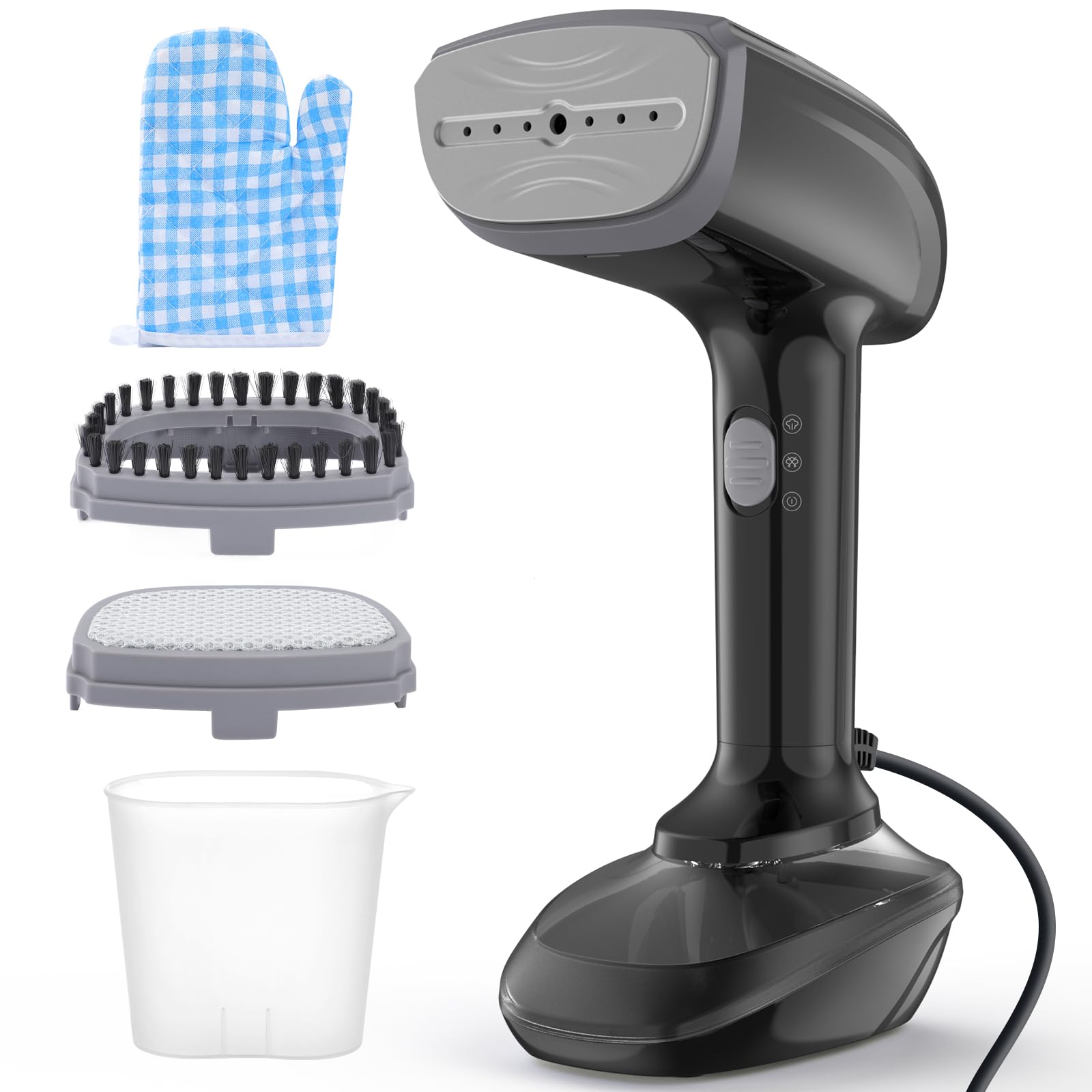 NTAYDZSW Powerful Handheld Fabric Steamer - 1800W با صفحه سرامیکی سریع آماده سازی 2-در-1 اتوپارگی و از بین بردن چروک، نازل بخار، برس الیاف - سیاه، تنها برای 120 ولت آمریکایی