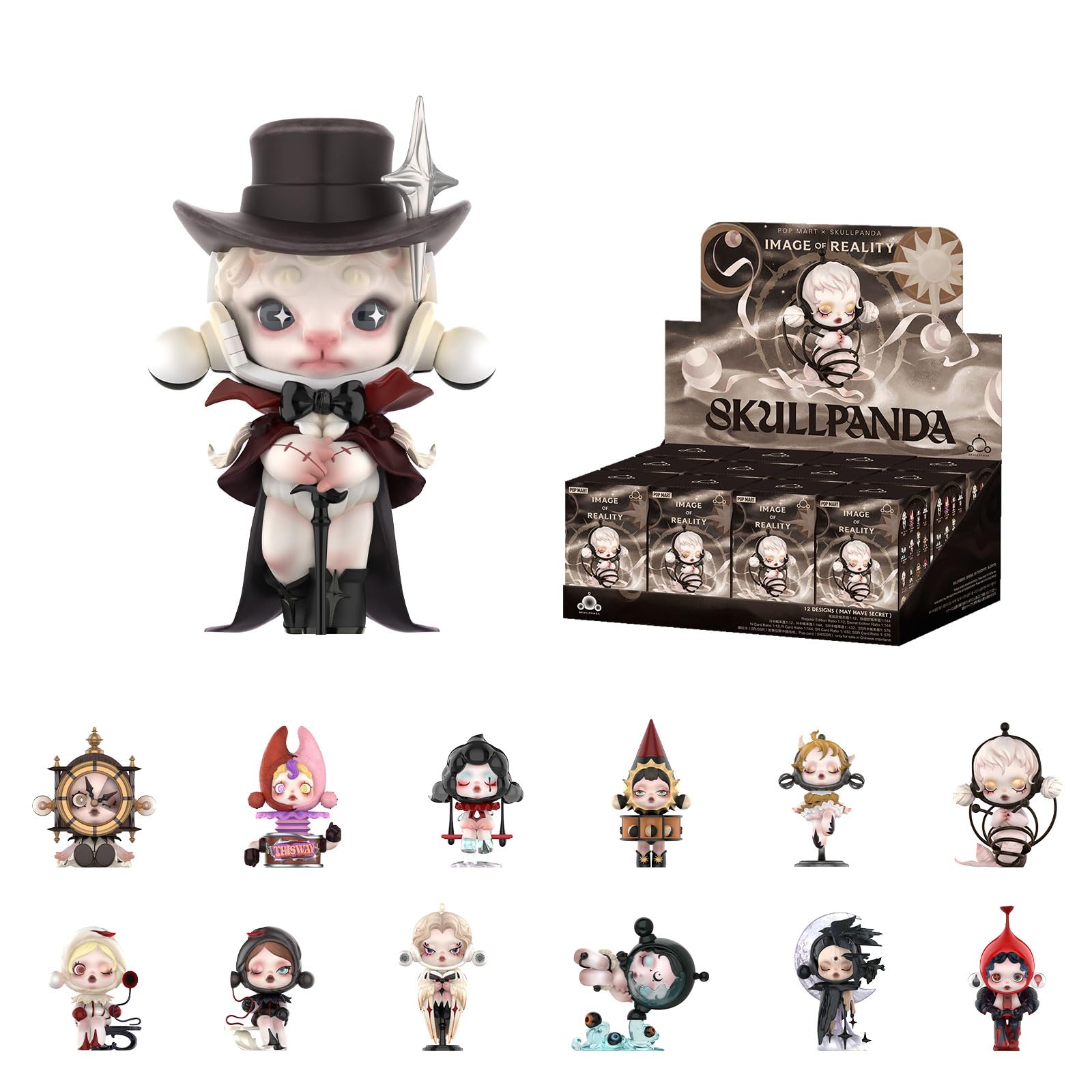 ترجمه: 
مجموعه ای از تصاویر واقعی از فیگورهای POP MART SKULLPANDA، 12 عدد فیگور اسکال پاندا Blind Box، فیگورهای طراحی تصادفی، اسباب بازی های مجموعه کننده، تزئینات خانه، هدایا تولد و تعطیلات، مجموعه کامل تصاویر واقعی مجموعه کامل