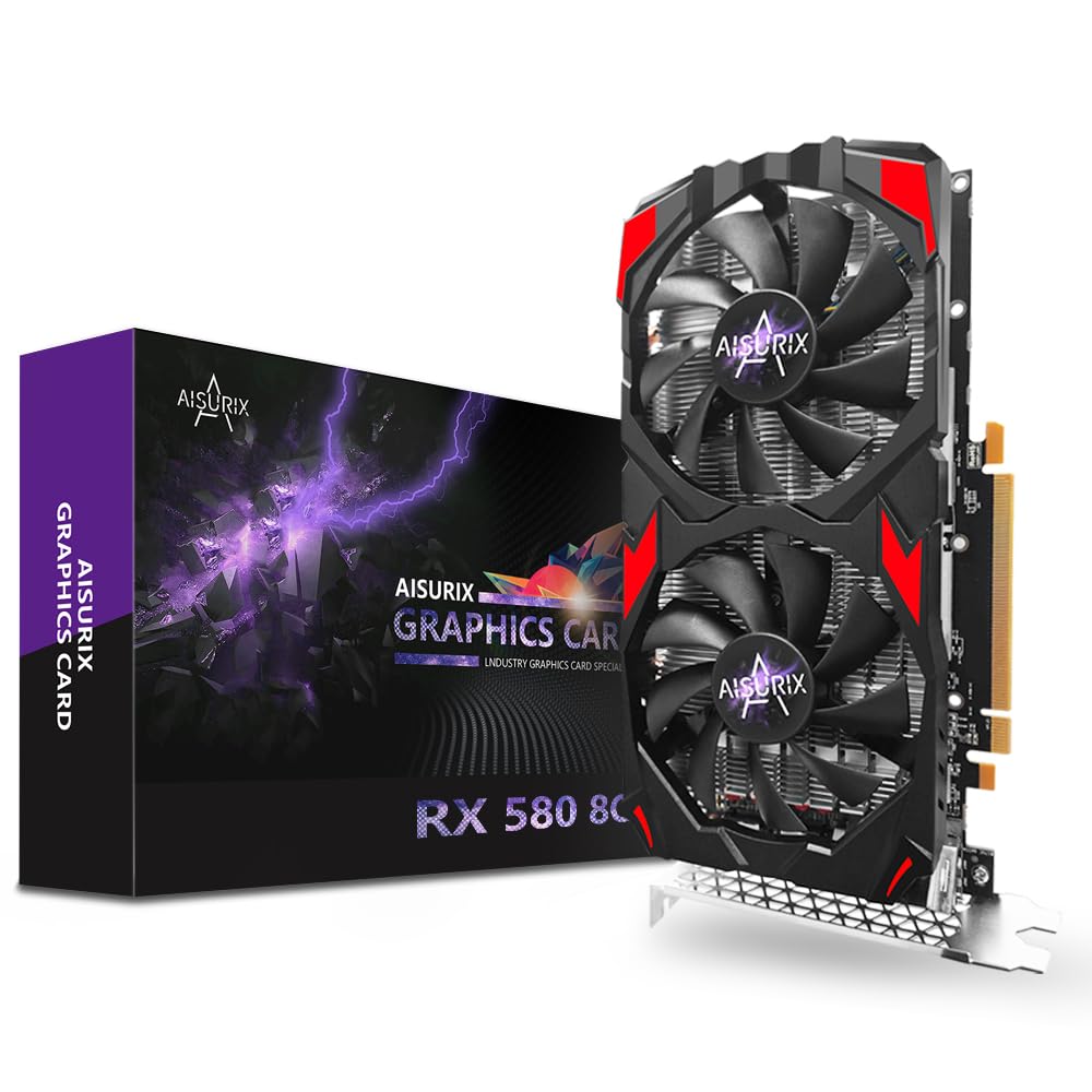 کارت گرافیک Kelinx AISURIX RX 580، 2048SP، حافظه 8GB واقعی، GDDR5، 256 بیت، کارت ویدیو بازی برای کامپیوتر، دارای 2XDP، HDMI، PCI Express 3.0 با توقف فن یخ‌زدگی برای بازی‌های رایانهٔ رومیزی گیمینگ.