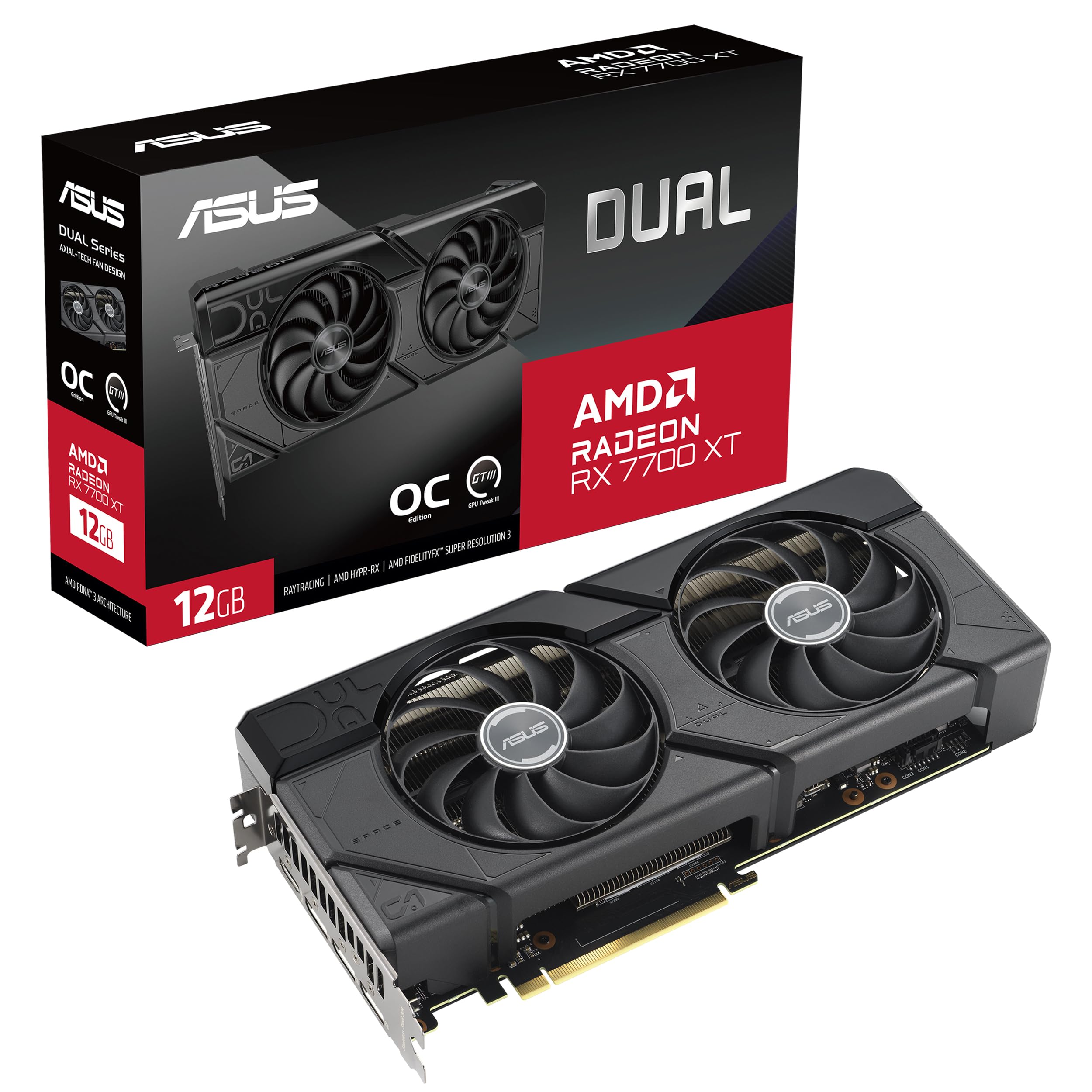 ASUS Dual Radeon RX 7700 XT OC Edition 12GB GDDR6 کارت گرافیک گیمینگ (AMD Radeon RX7700XT، PCIe 4.0، 1x HDMI 2.1، 3X DisplayPort 2.1، DUAL-RX7700XT-O12G، مشکی) DUAL RX 7700XT OC 12GB